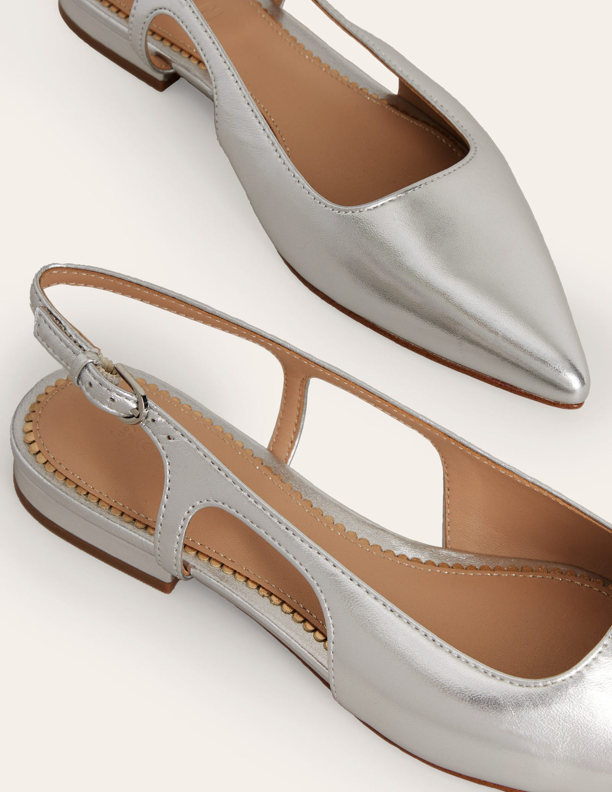 Cut Out Slingback Flat-Silver Leather - Image 4