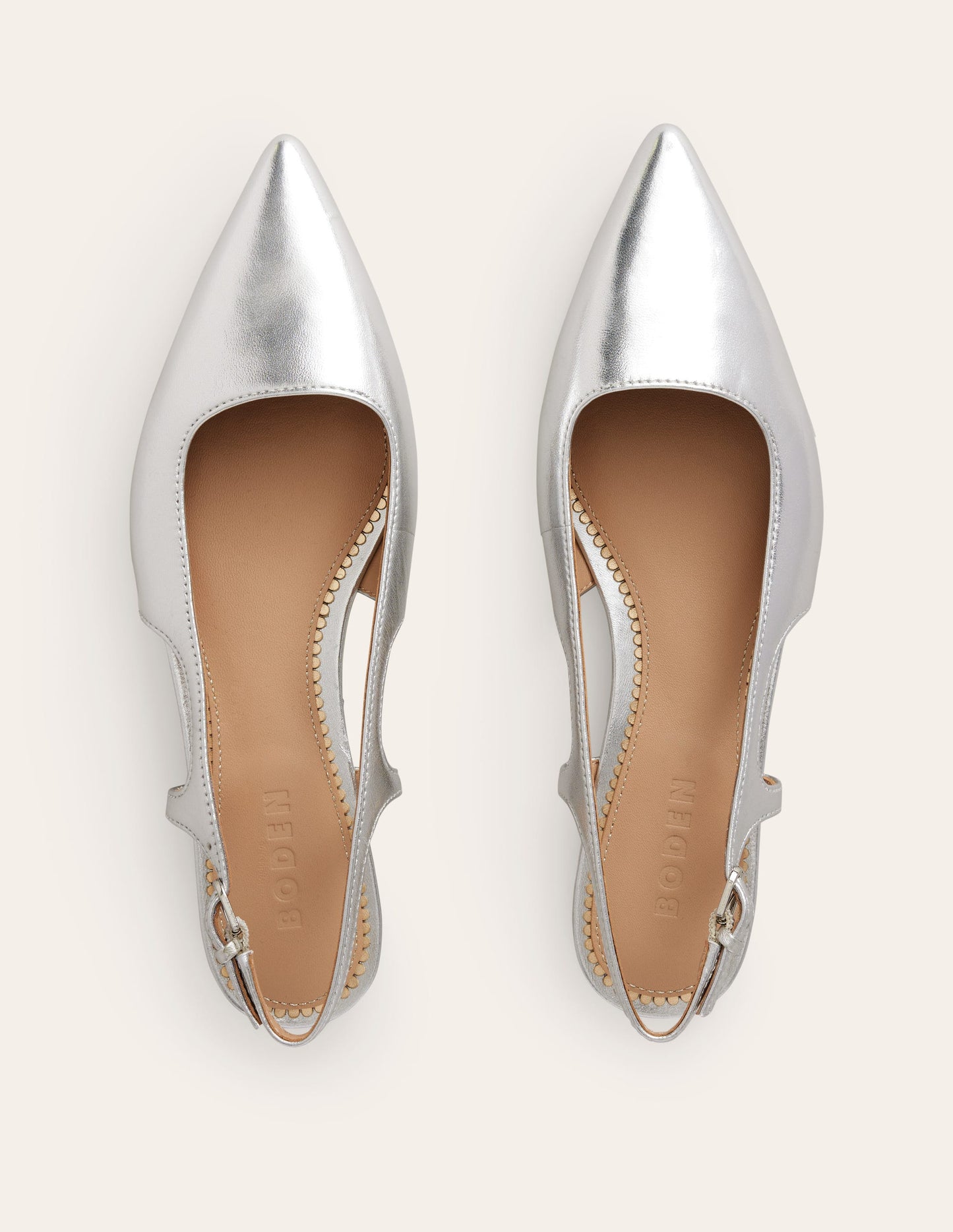 Cut Out Slingback Flat-Silver Leather