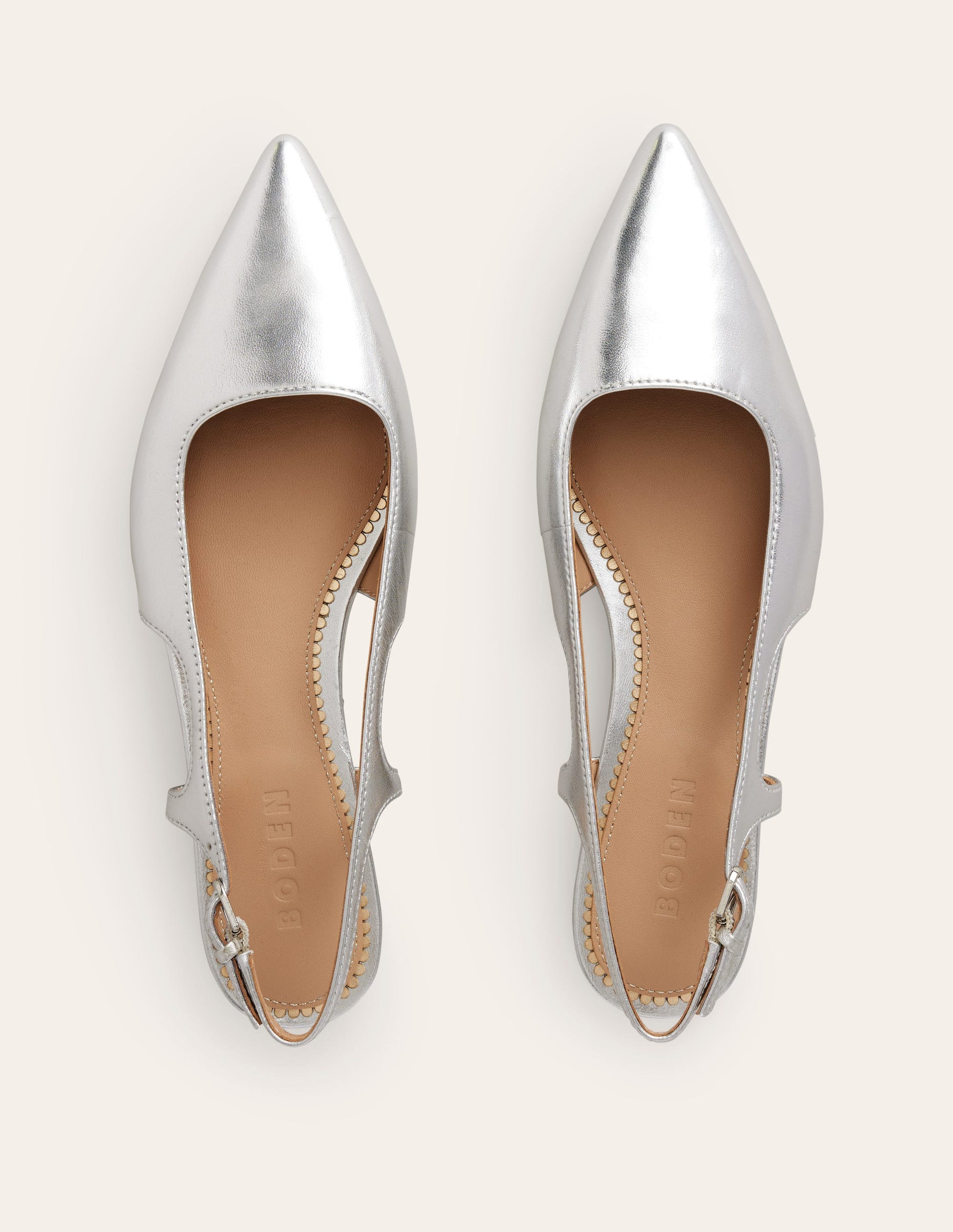 Cut Out Slingback Flat-Silver Leather-5