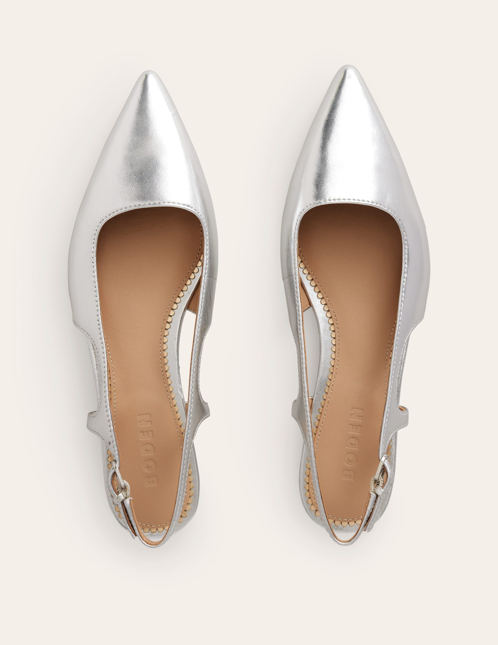 Cut Out Slingback Flat-Silver Leather - Image 5