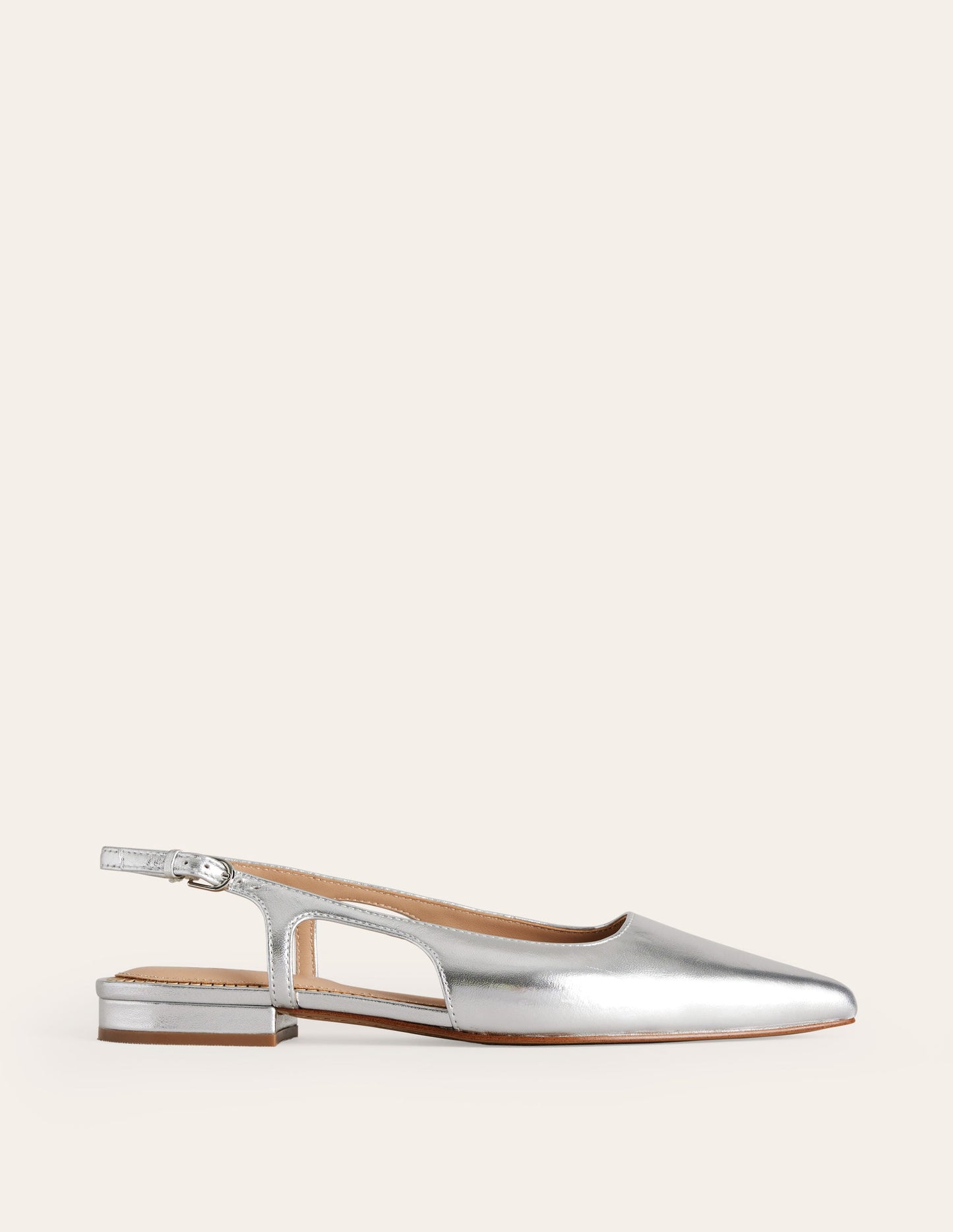 Cut Out Slingback Flat-Silver Leather