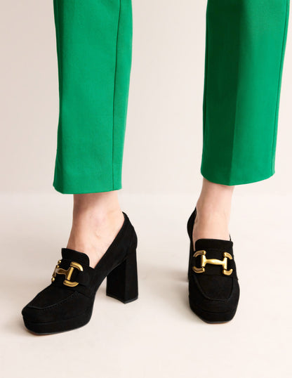 Iris Platform Snaffle Loafers-Black Suede-1