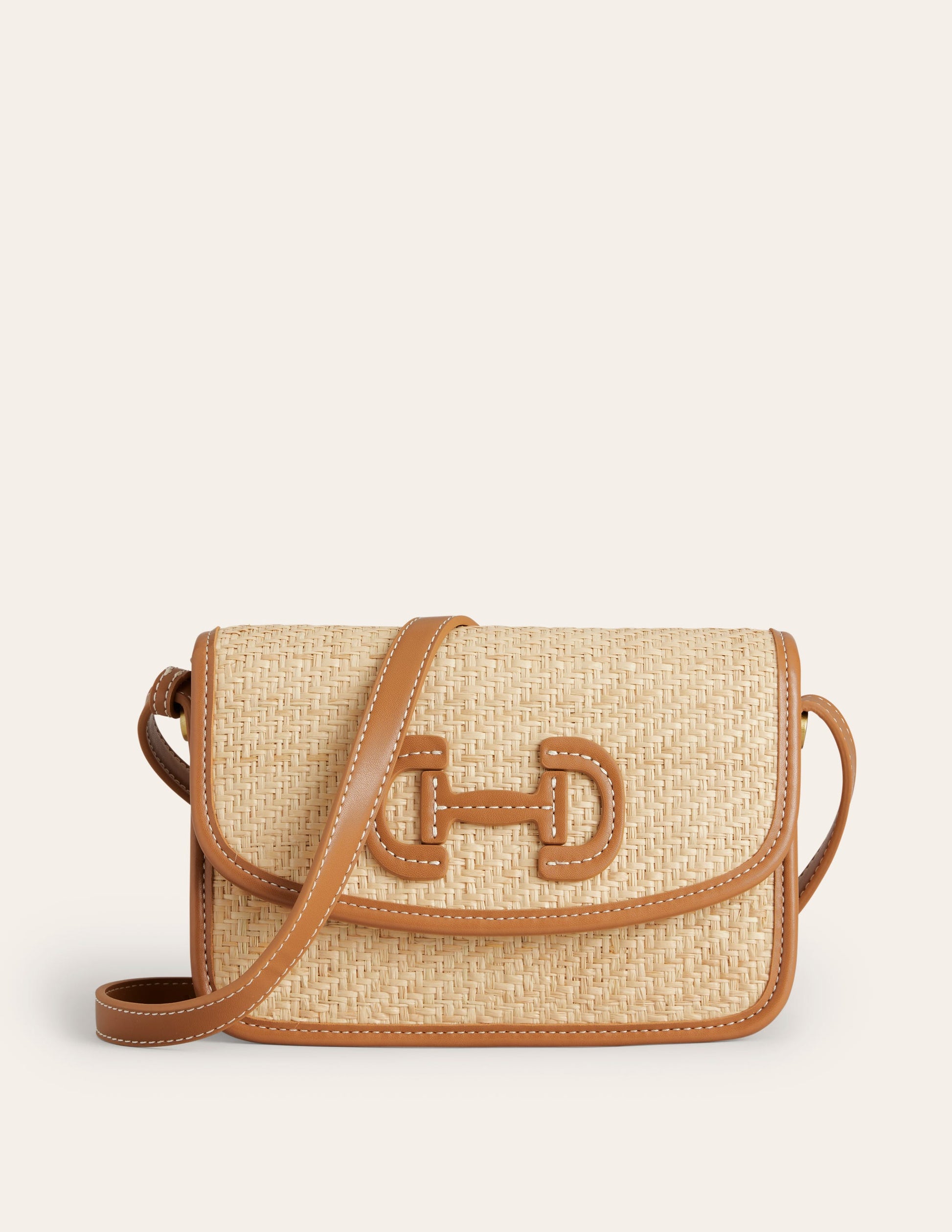 Raffia Snaffle Cross-Body Bag-Natural-2