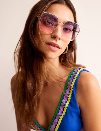 Angular Metal Sunglasses-Purple/Pink-1