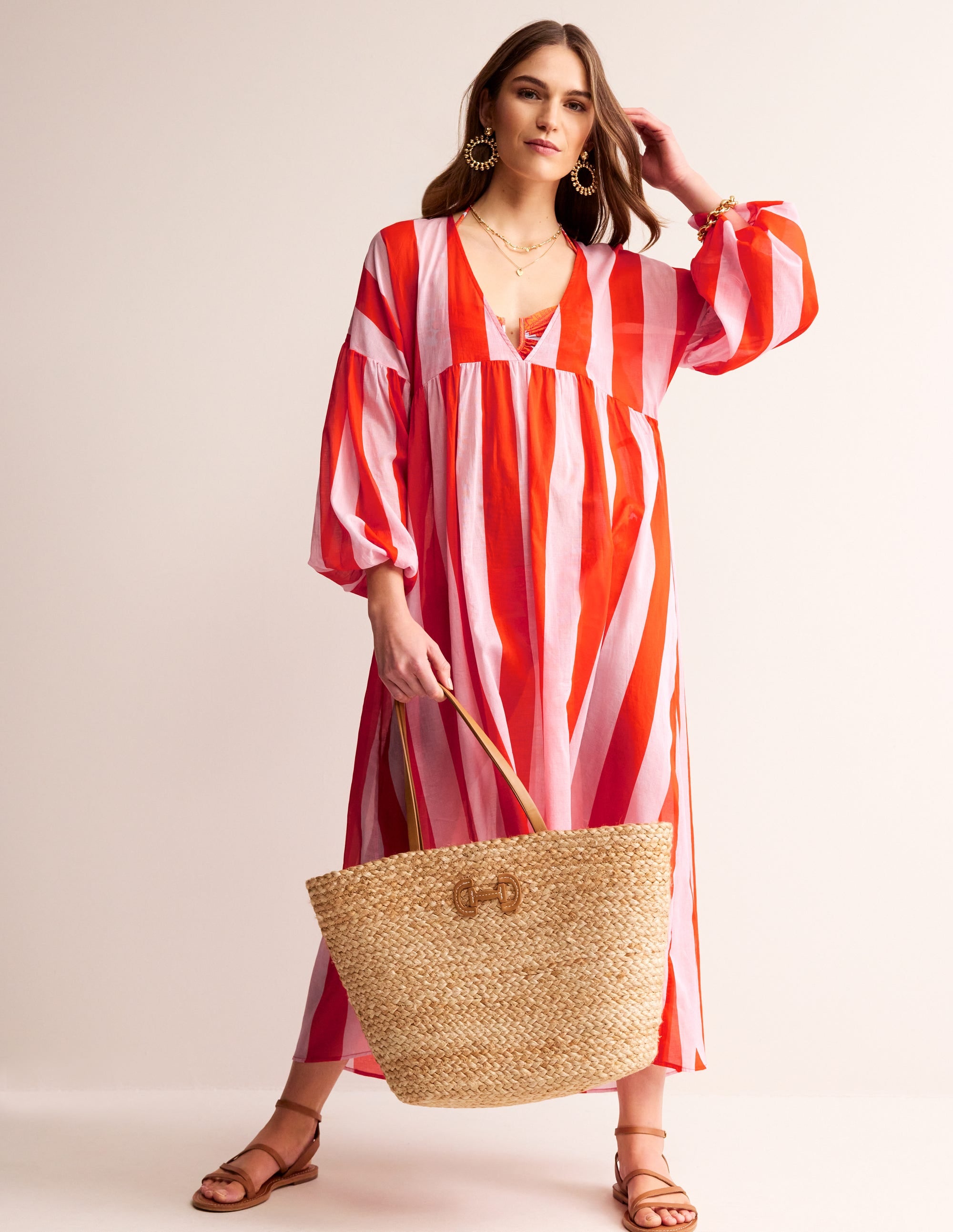 Sarah Maxi Kaftan Dress-Fiesta and Orchid - Image 4
