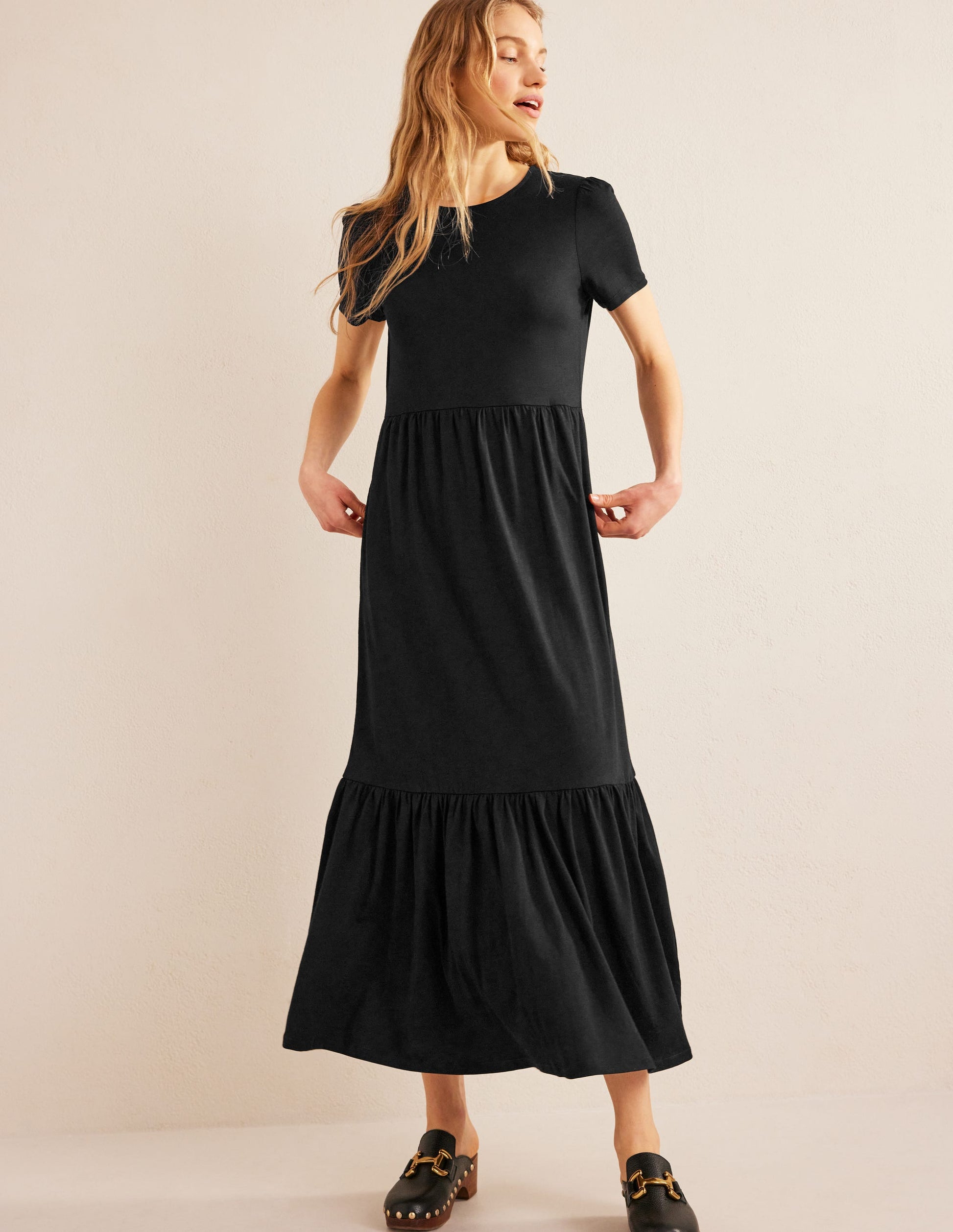 Emma Tiered Jersey Midi Dress-Black-4