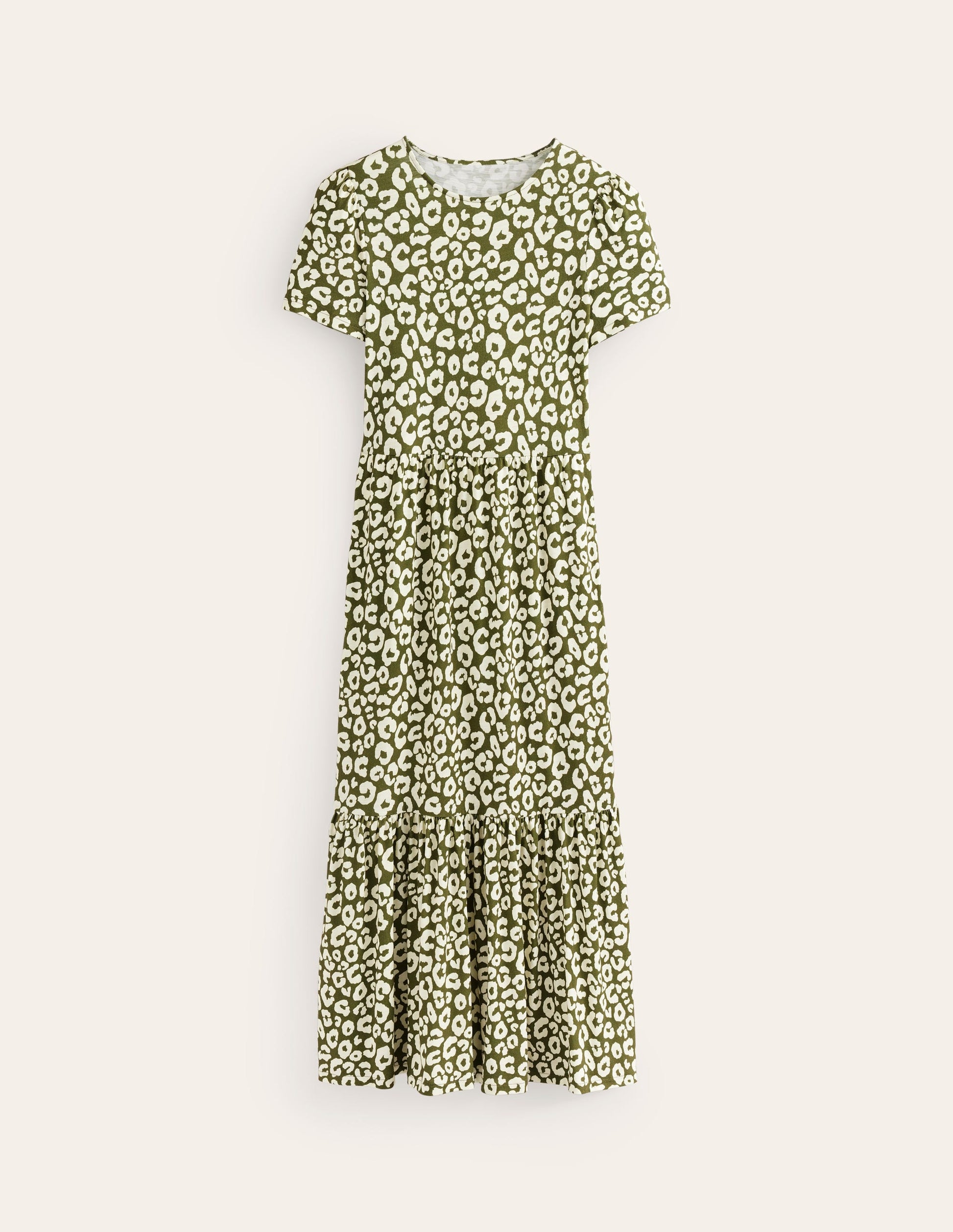 Emma Tiered Jersey Midi Dress-Moss, Animal Cheetah-5