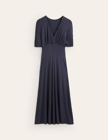 Rebecca Jersey Midi Tea Dress-Navy