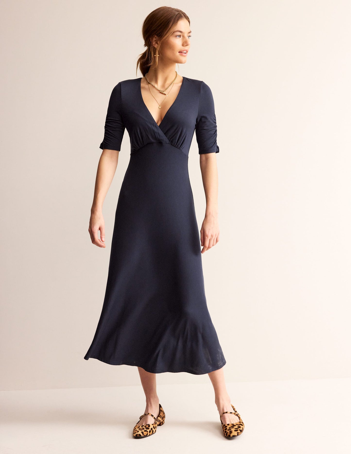 Rebecca Jersey Midi Tea Dress-Navy