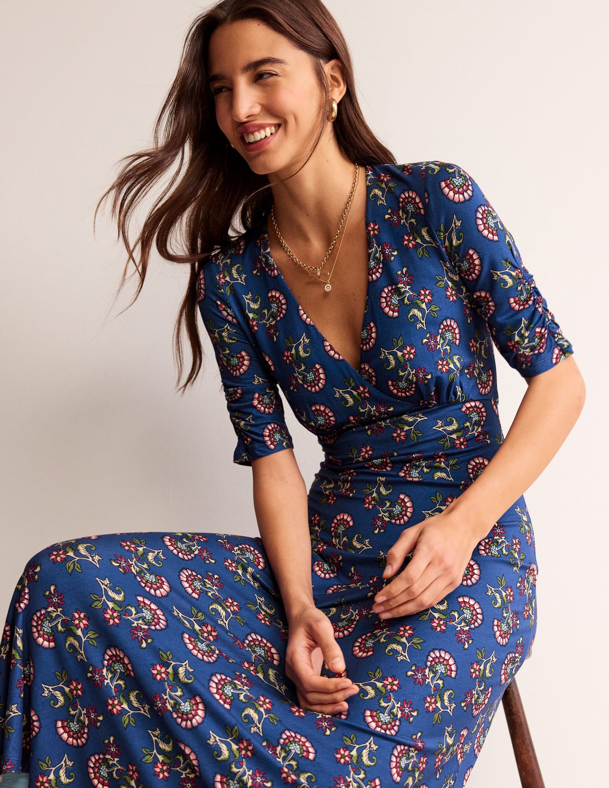 Rebecca Jersey Midi Tea Dress-Set Sail, Botanical Bunch-1