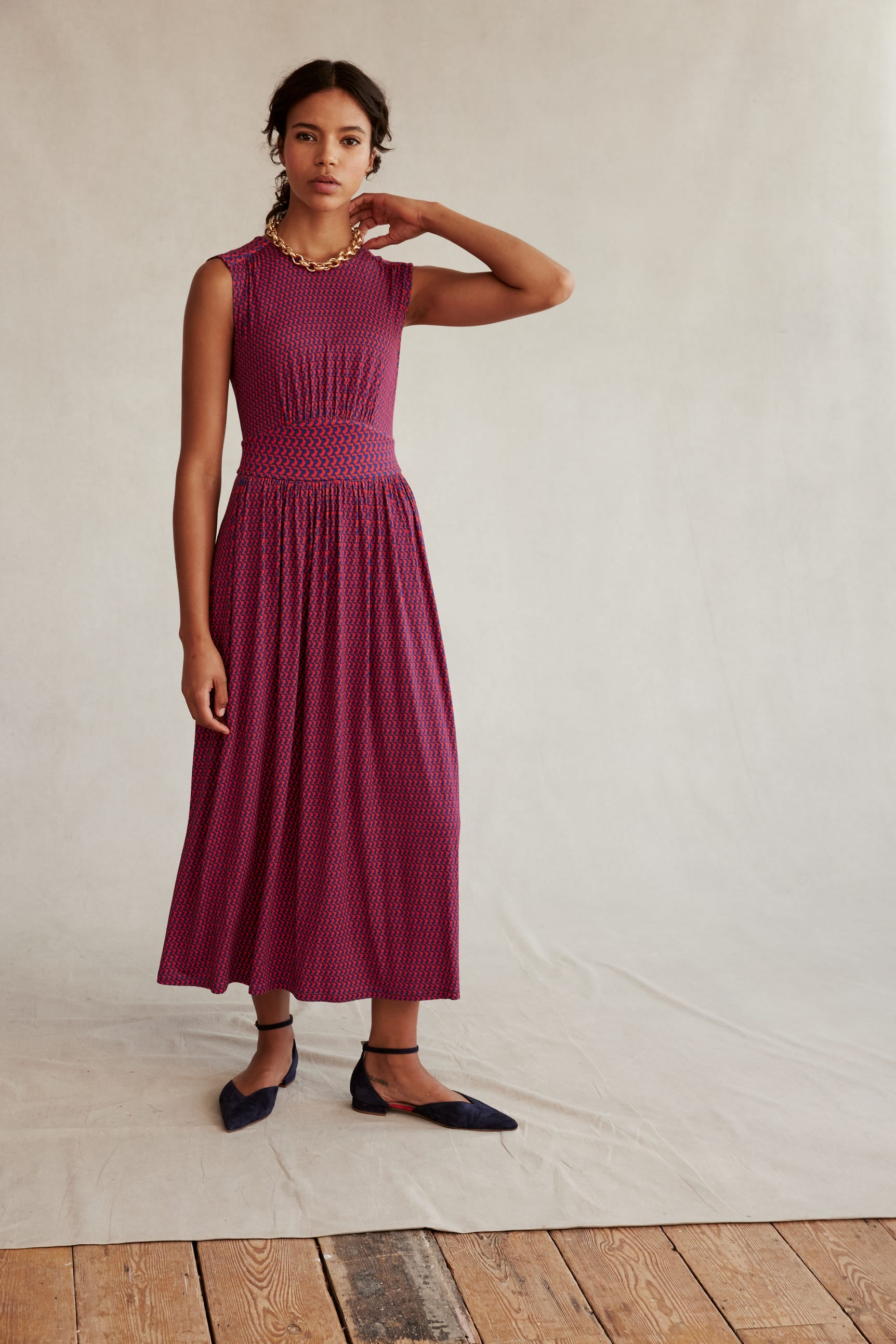 Thea Sleeveless Midi Dress-Flame Scarlet, Arc Geo-6