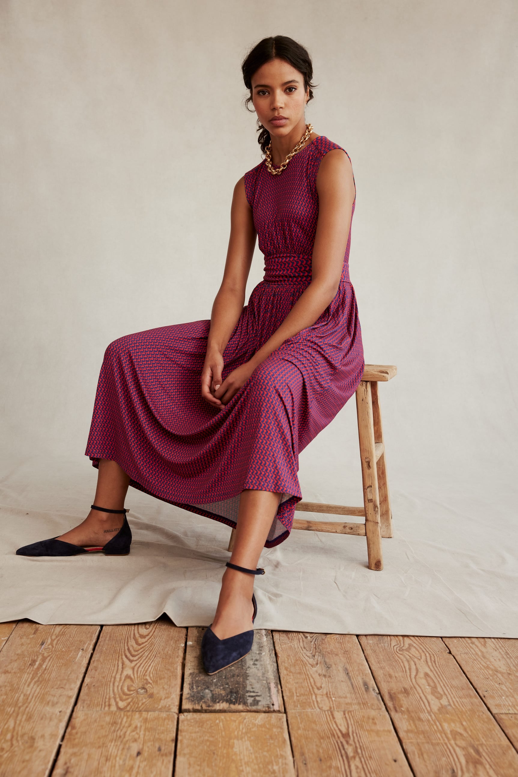 Thea Sleeveless Midi Dress-Flame Scarlet, Arc Geo-7
