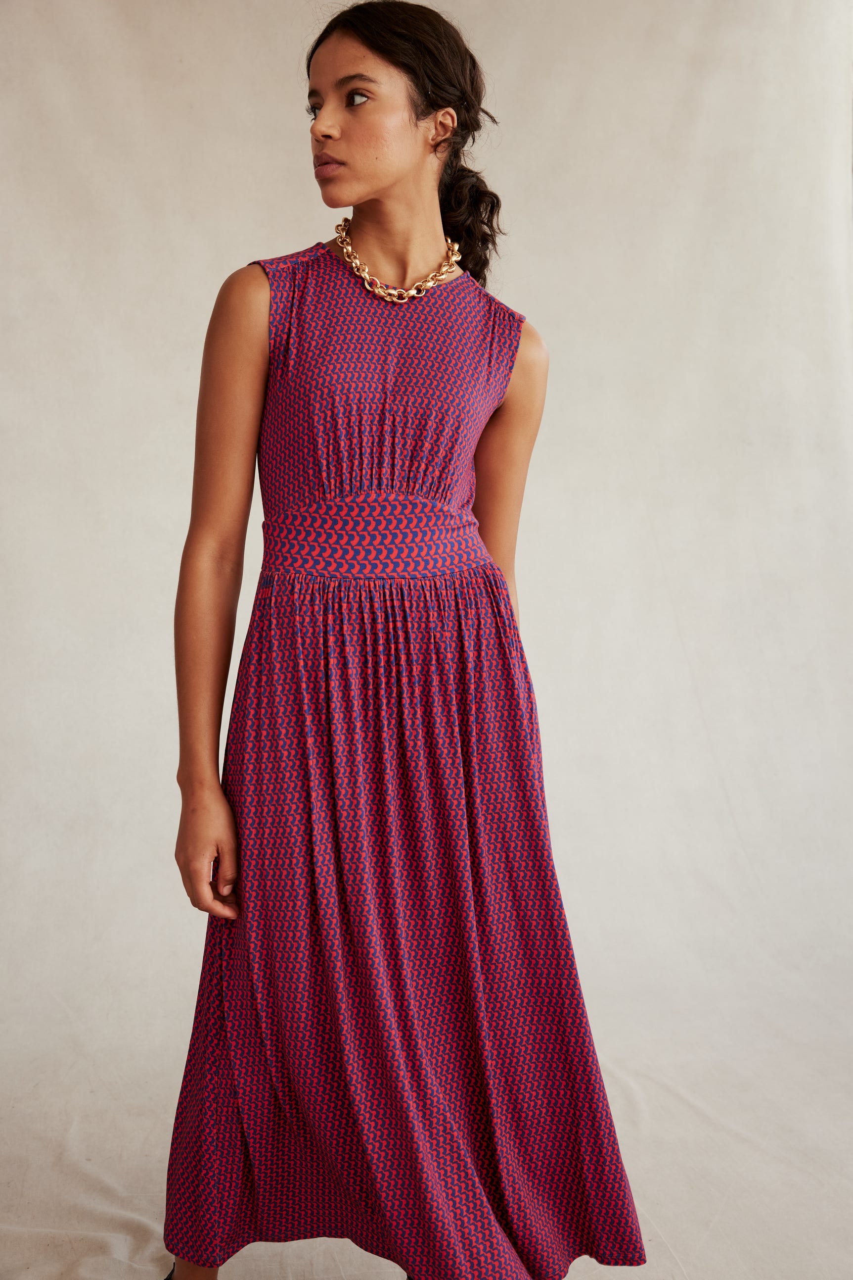 Thea Sleeveless Midi Dress-Flame Scarlet, Arc Geo-5