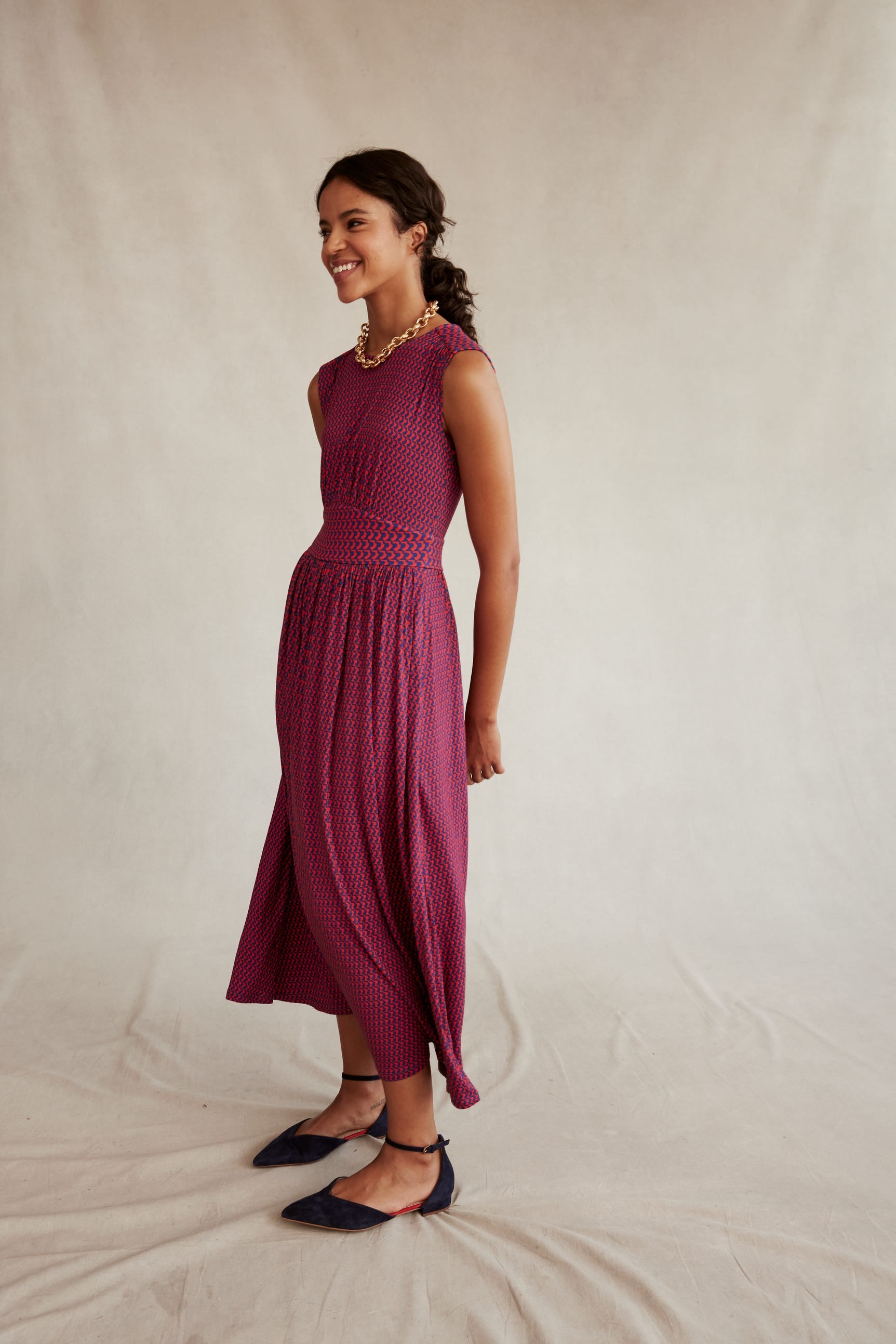 Thea Sleeveless Midi Dress-Flame Scarlet, Arc Geo-9