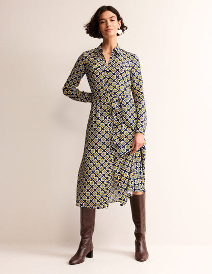 Kate Midi Shirt Dress-Antique Moss, Diamond Floral