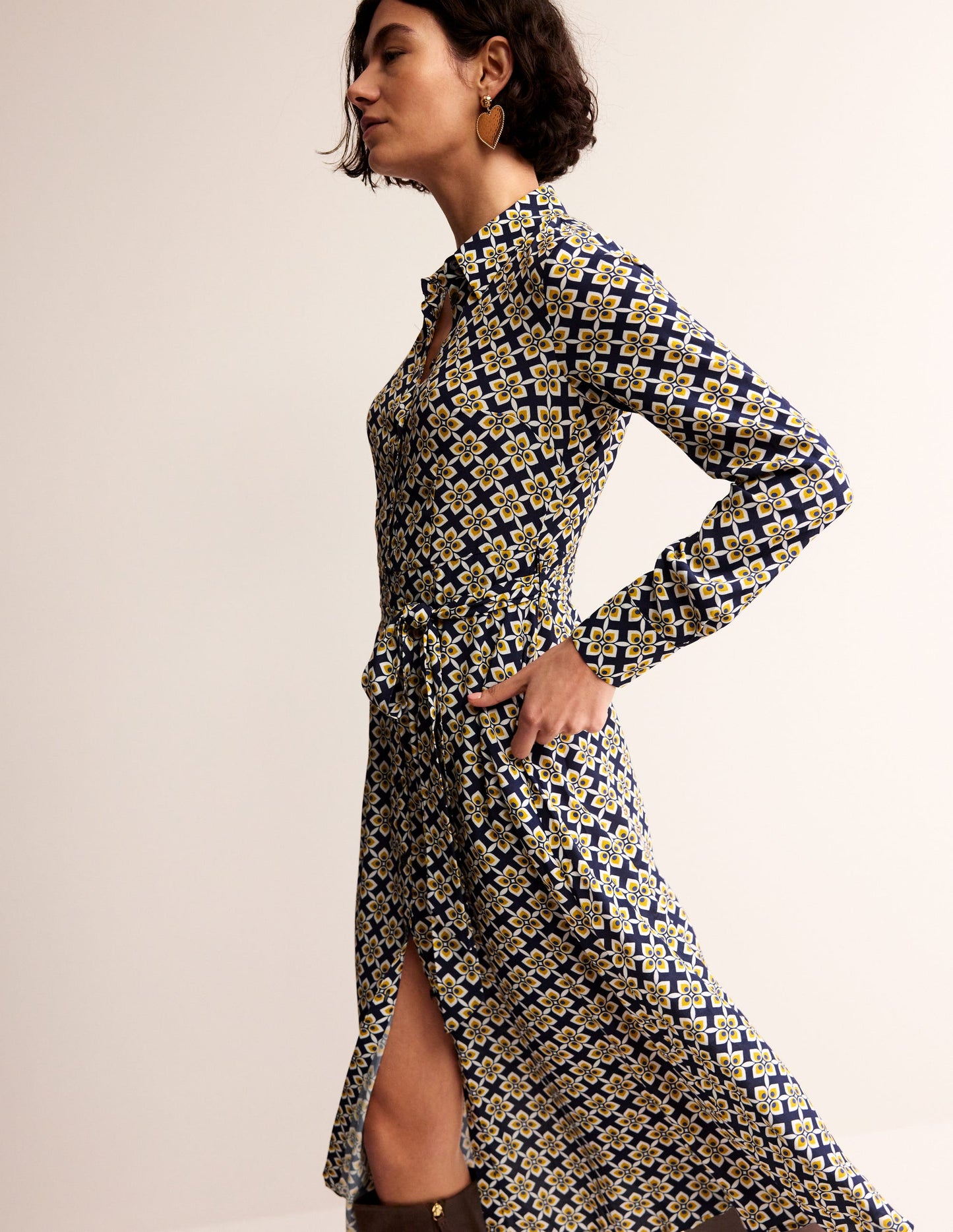 Kate Midi Shirt Dress-Antique Moss, Diamond Floral