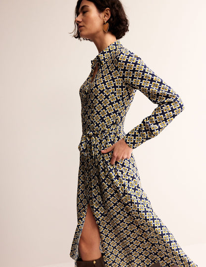 Kate Midi Shirt Dress-Antique Moss, Diamond Floral