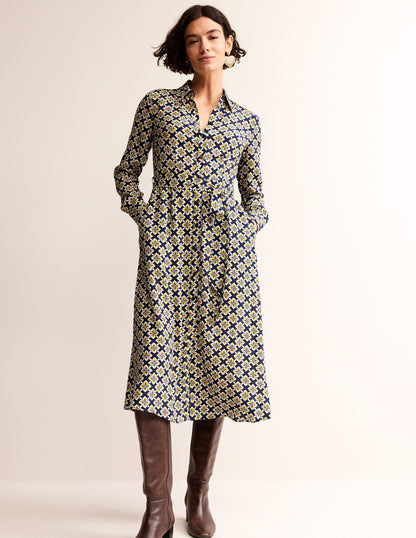 Kate Midi Shirt Dress-Antique Moss, Diamond Floral