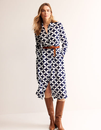 Kate Midi Shirt Dress -French Navy, Diamond Terrace