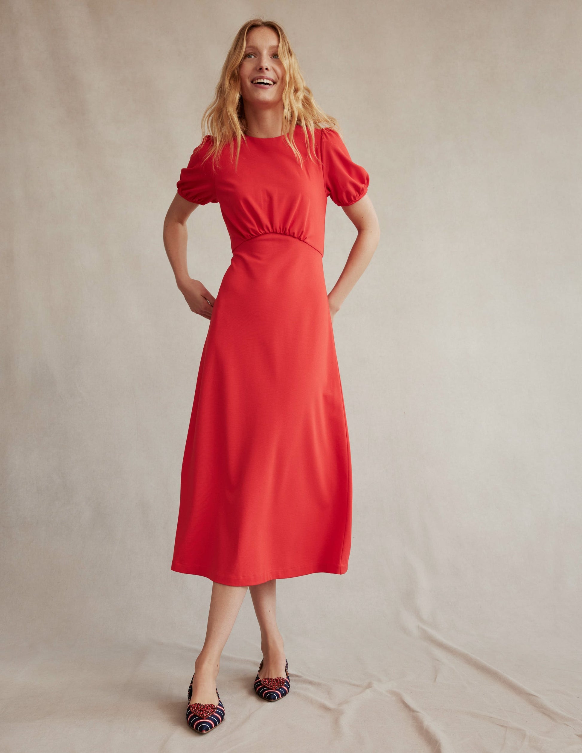 Nancy Ponte Midi Dress-Poppy Red-5