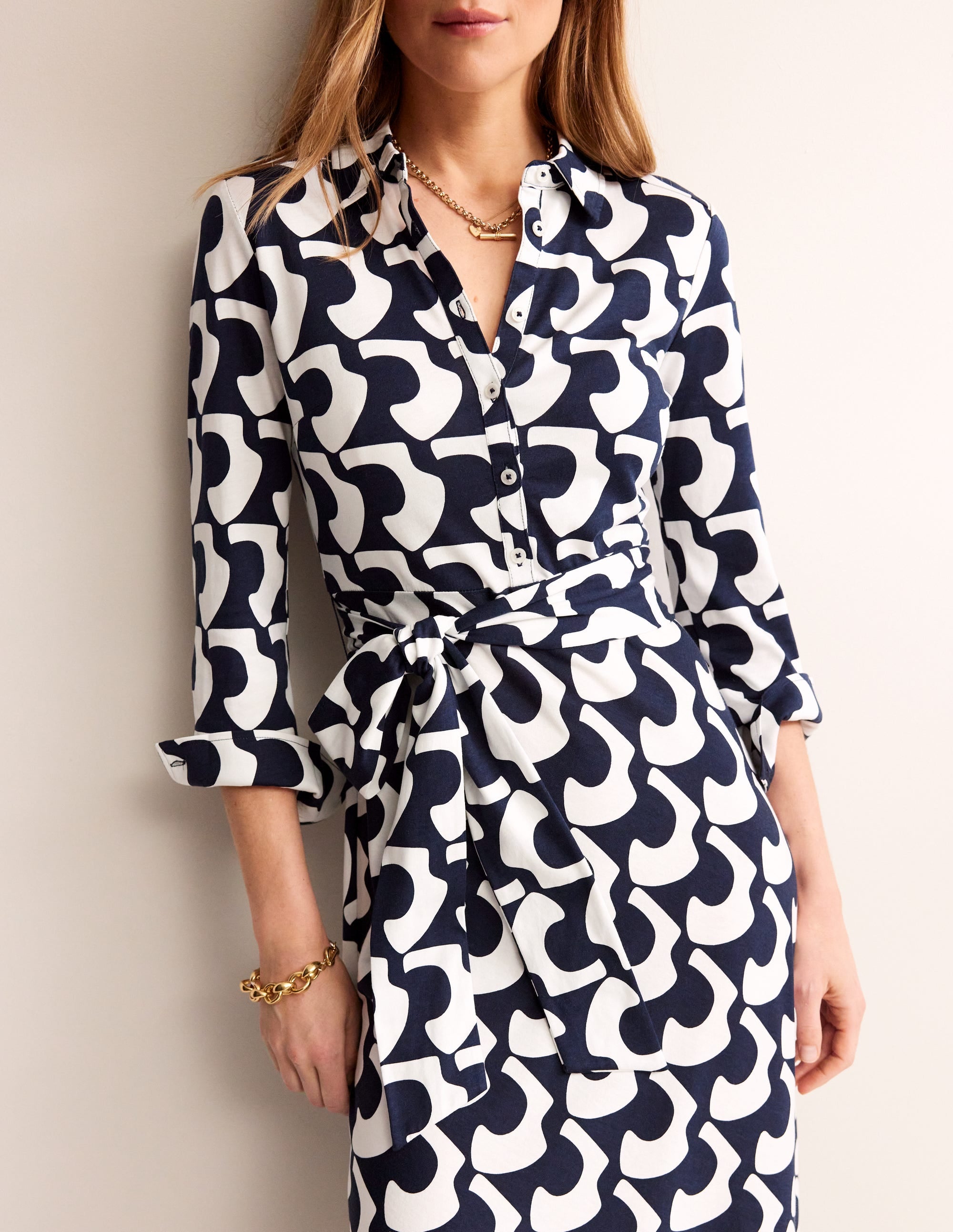 Laura Jersey Midi Shress-French Navy, Arc Geo - Image 2