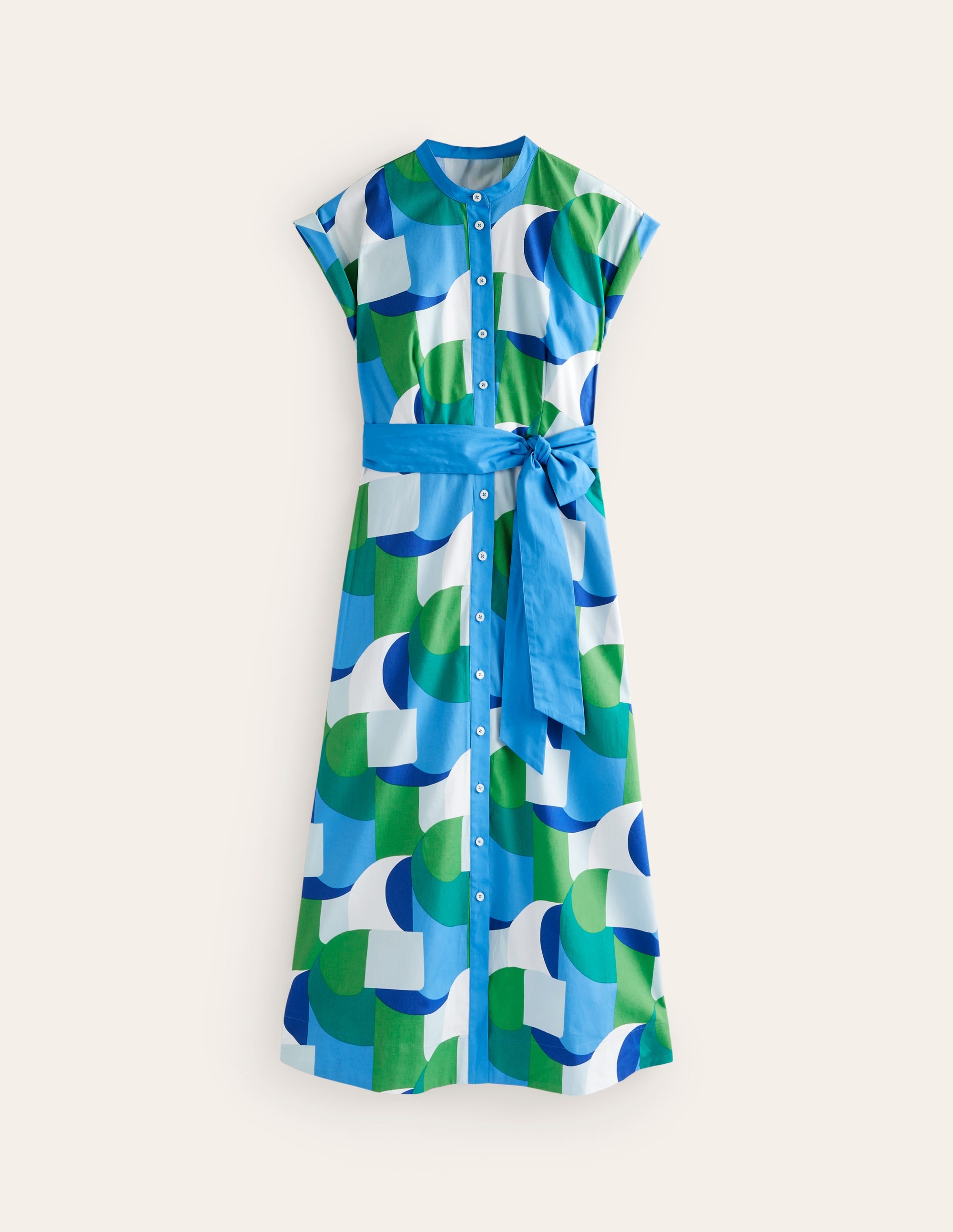 Amanda Cotton Midi Shirt Dress-Blue, Geometric Swirl - Image 5
