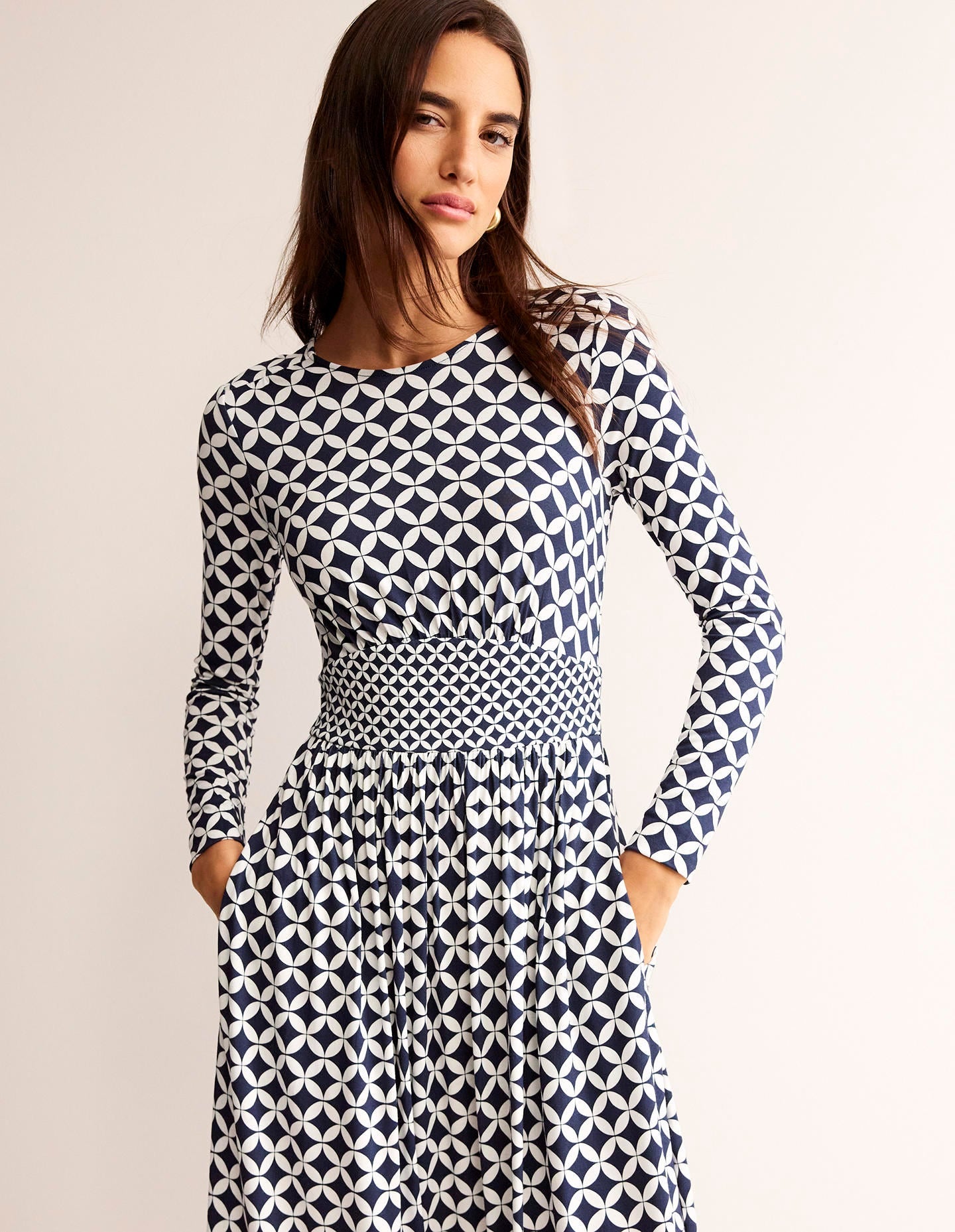 Thea Long Sleeve Midi Dress-French Navy, Diamond Terrace - Image 2