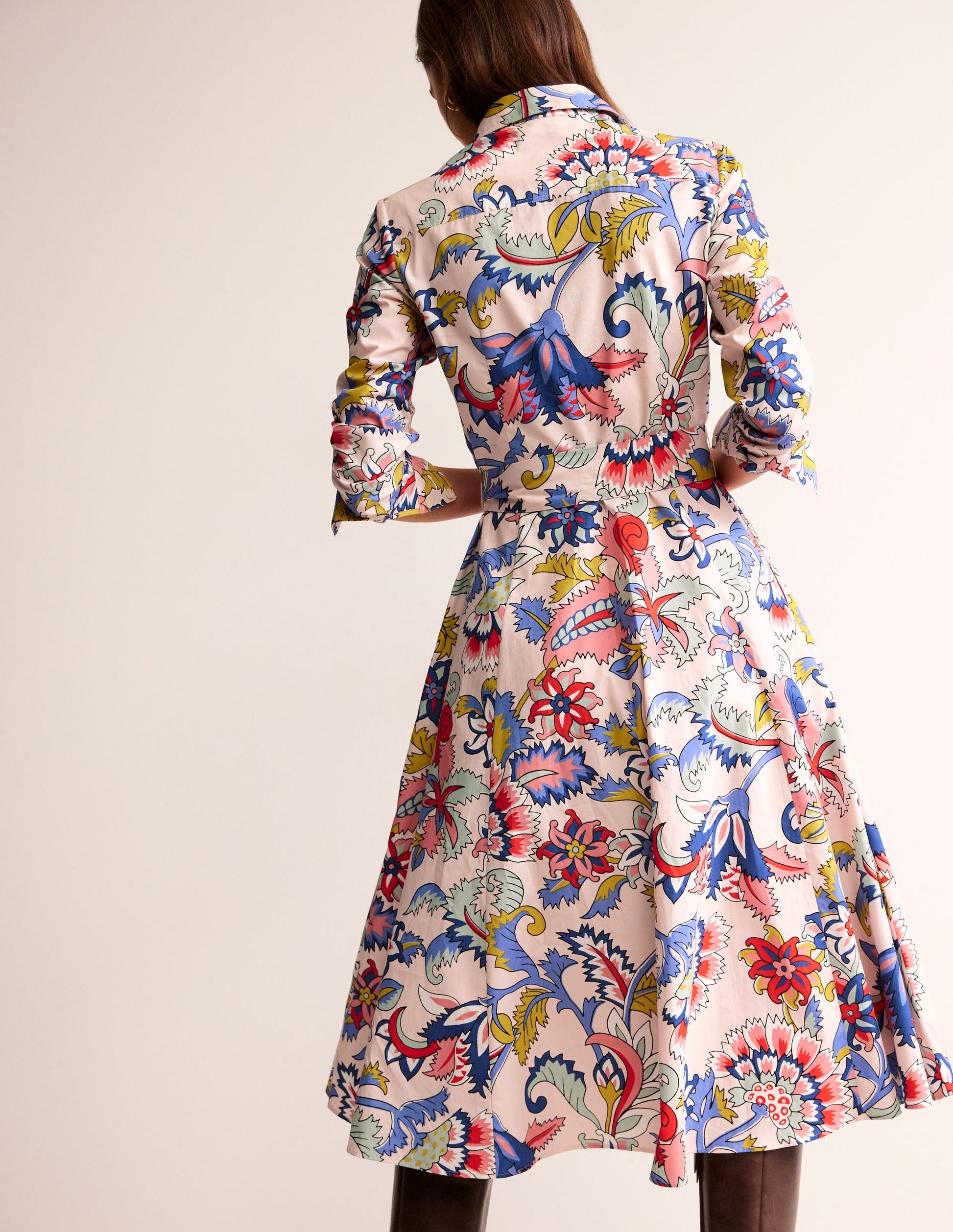 Amy Cotton Midi Shirt Dress-Marshmallow, Botanical Bunch-3