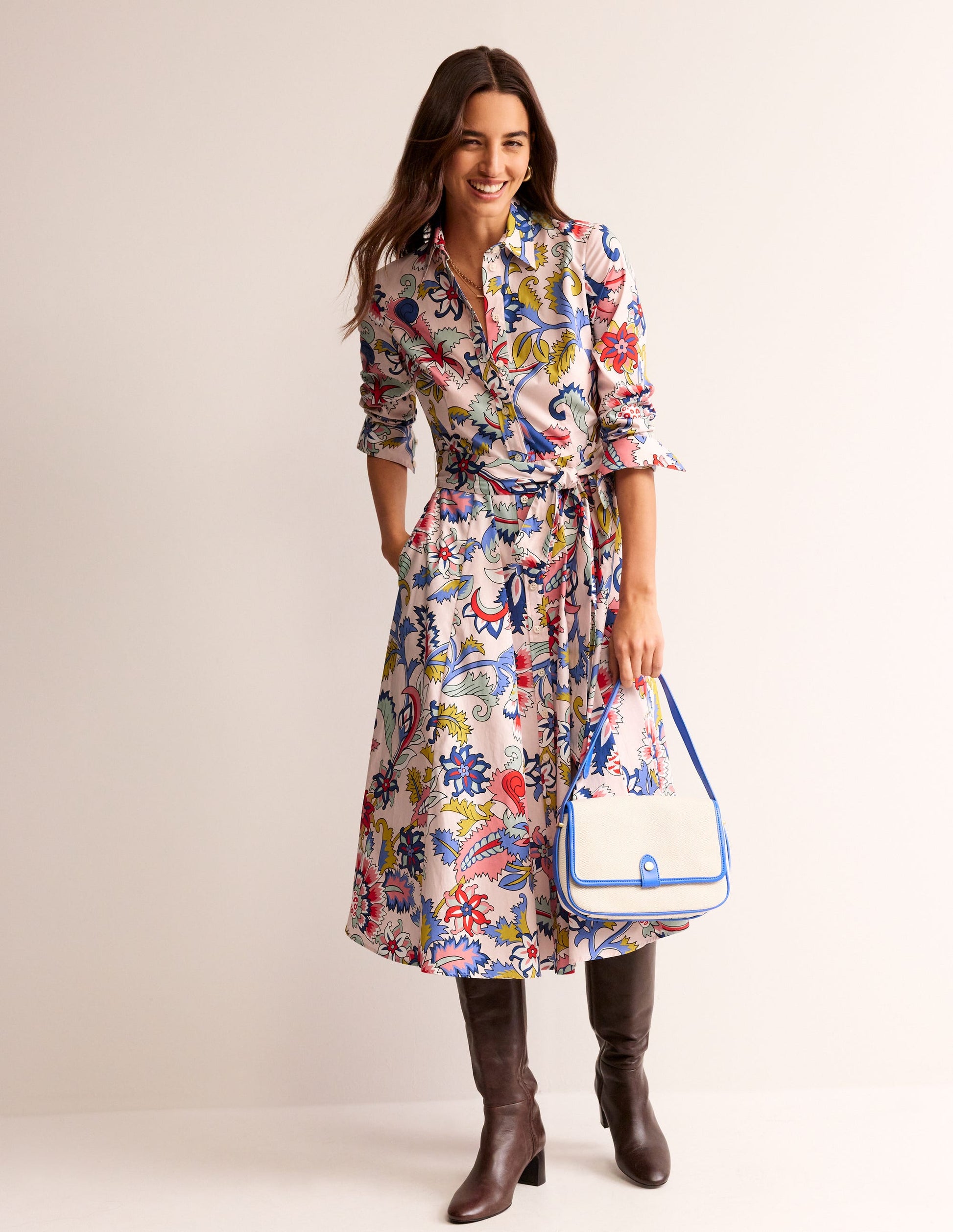 Amy Cotton Midi Shirt Dress-Marshmallow, Botanical Bunch-4