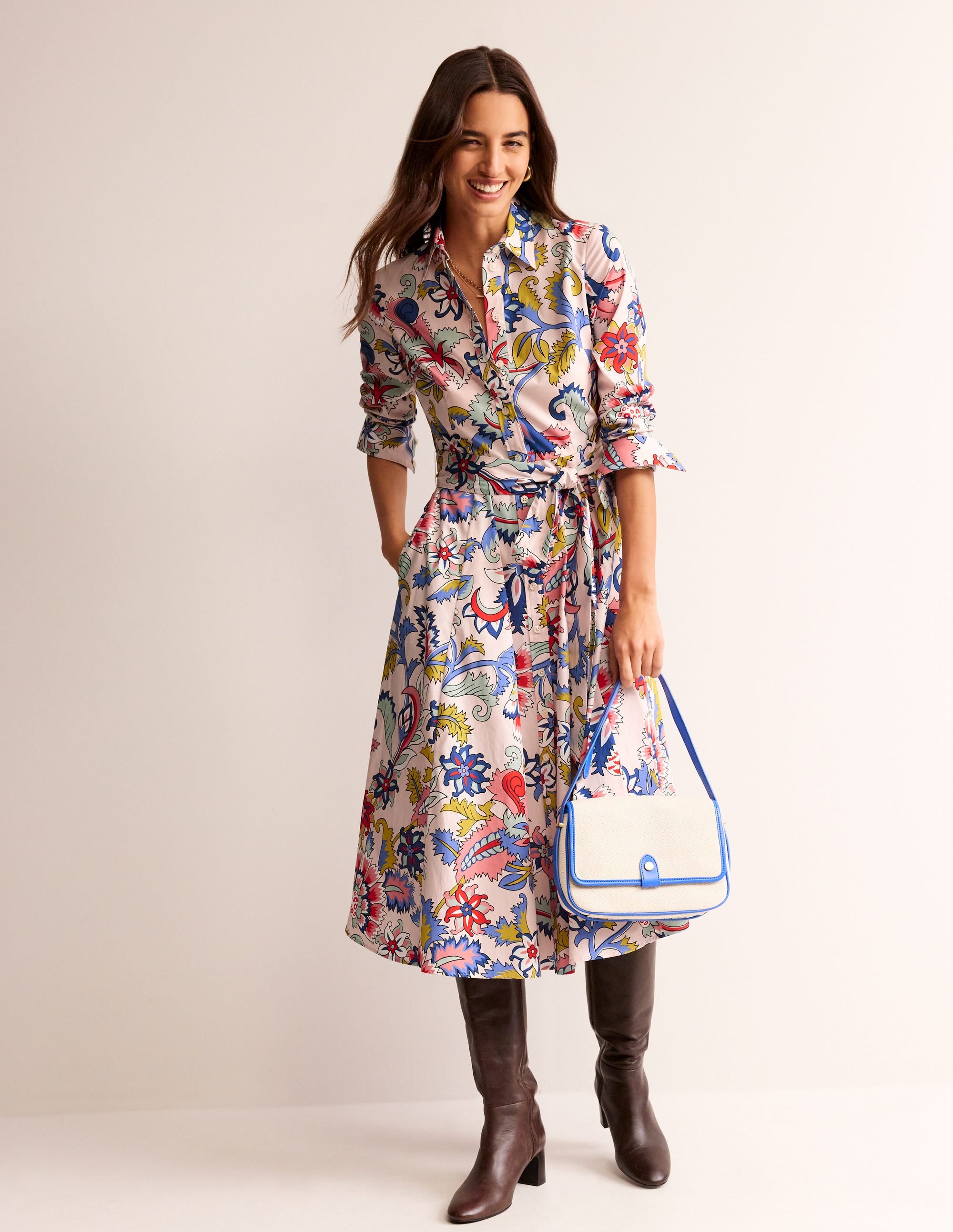 Amy Cotton Midi Shirt Dress-Marshmallow, Botanical Bunch - Image 4