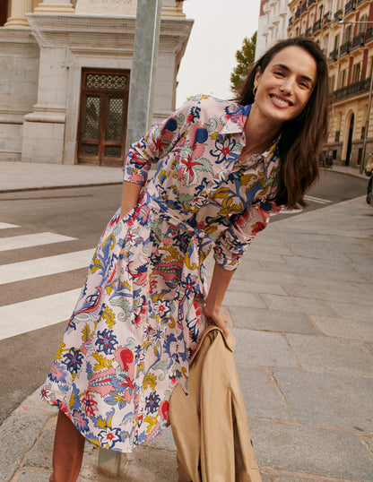 Amy Cotton Midi Shirt Dress-Marshmallow, Botanical Bunch-5