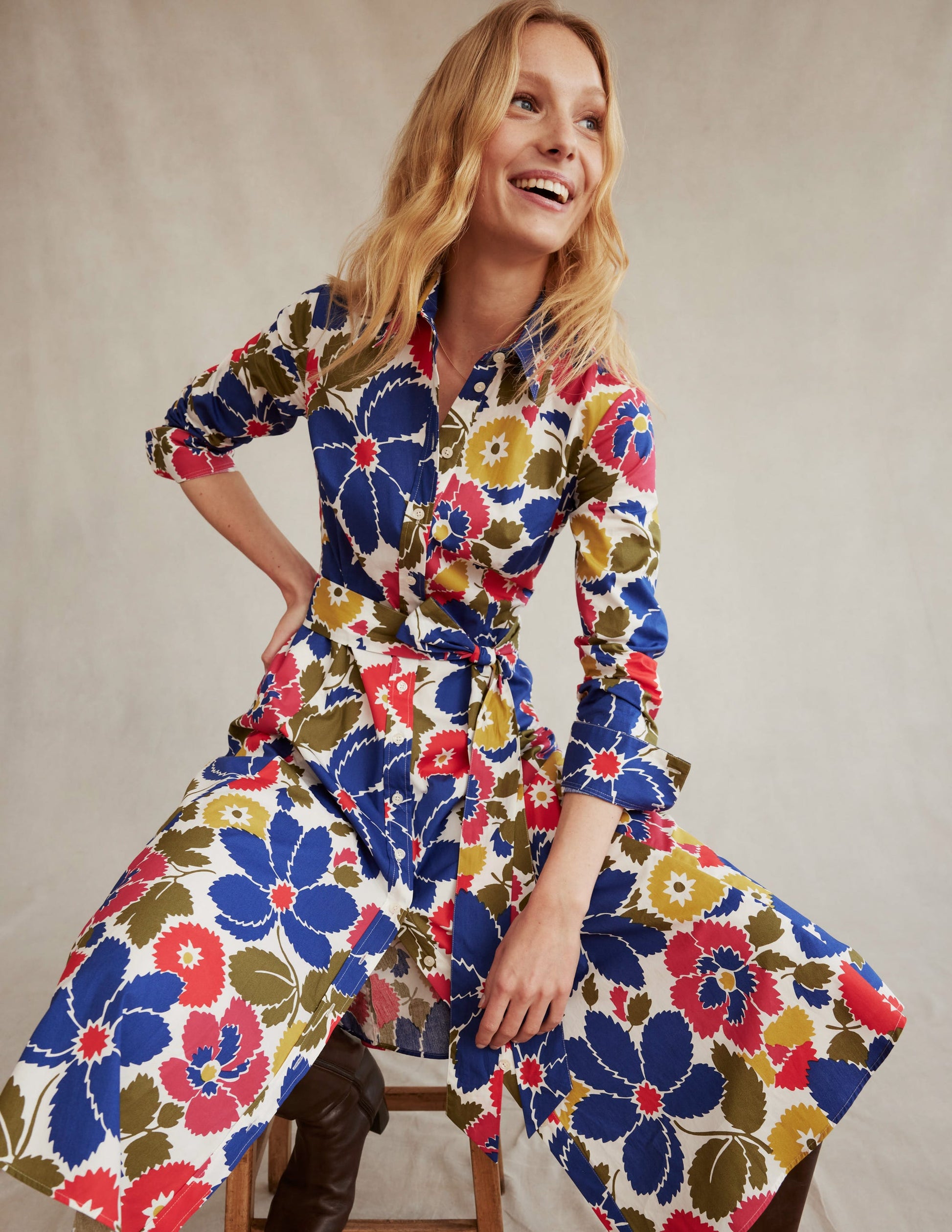 Amy Cotton Midi Shirt Dress-Multi, Bloomsbury Pop-5