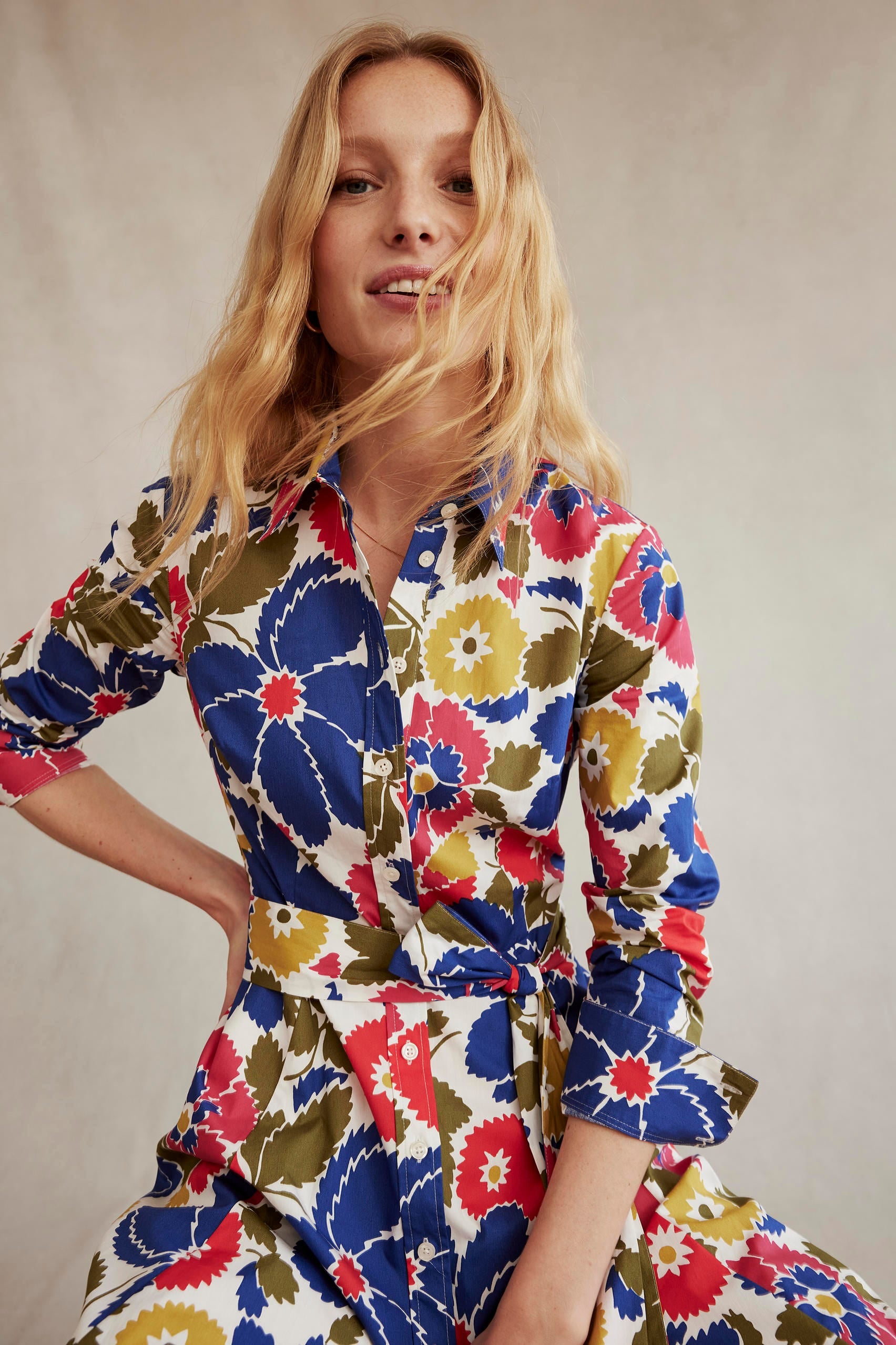Amy Cotton Midi Shirt Dress-Multi, Bloomsbury Pop-6