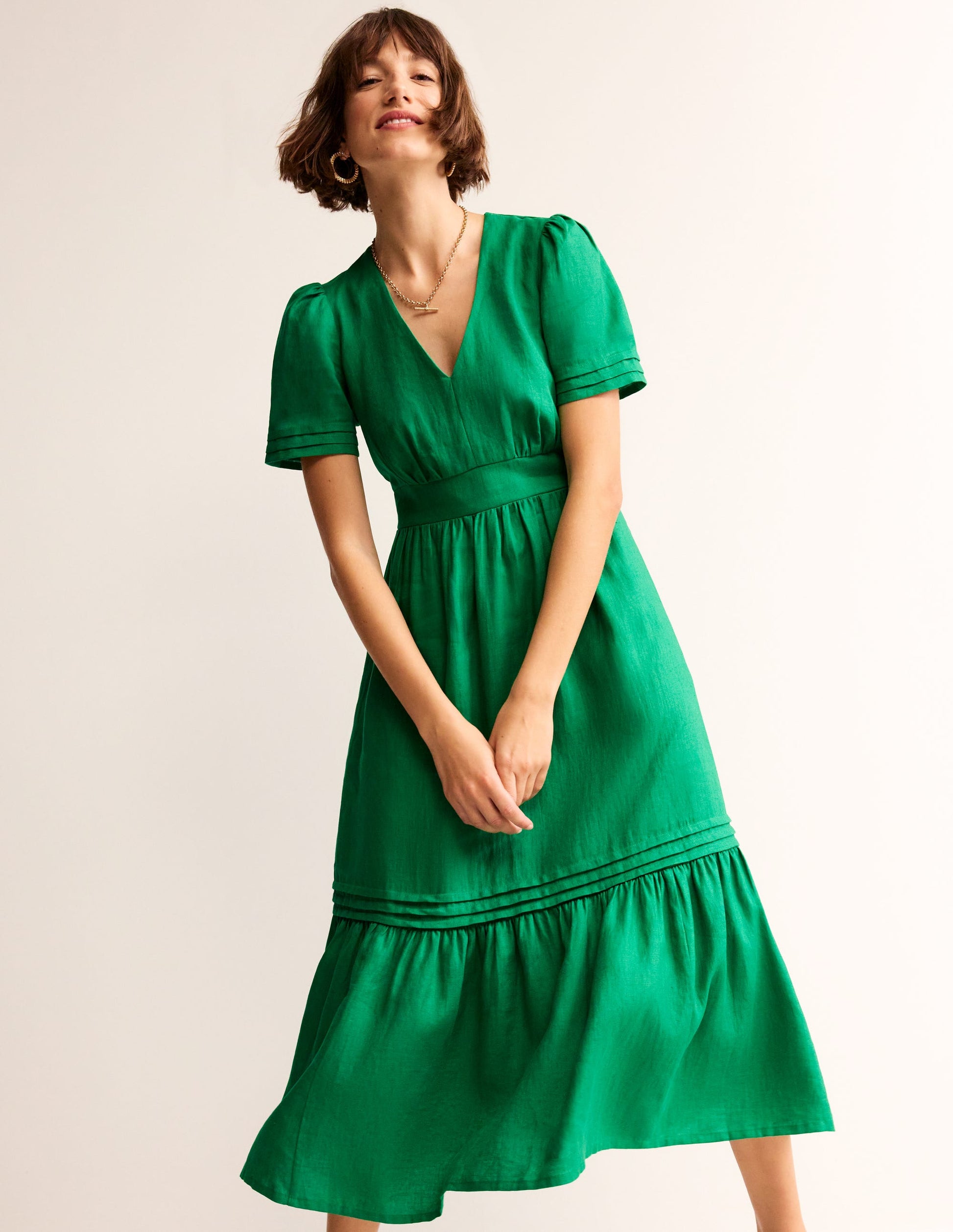 Eve Linen Midi Dress-Green Tambourine-1