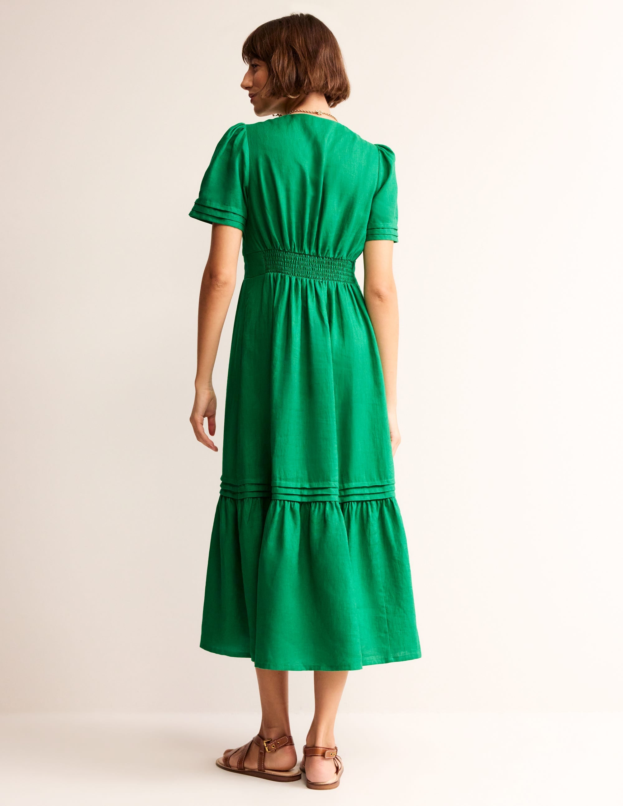 Eve Linen Midi Dress-Green Tambourine - Image 3