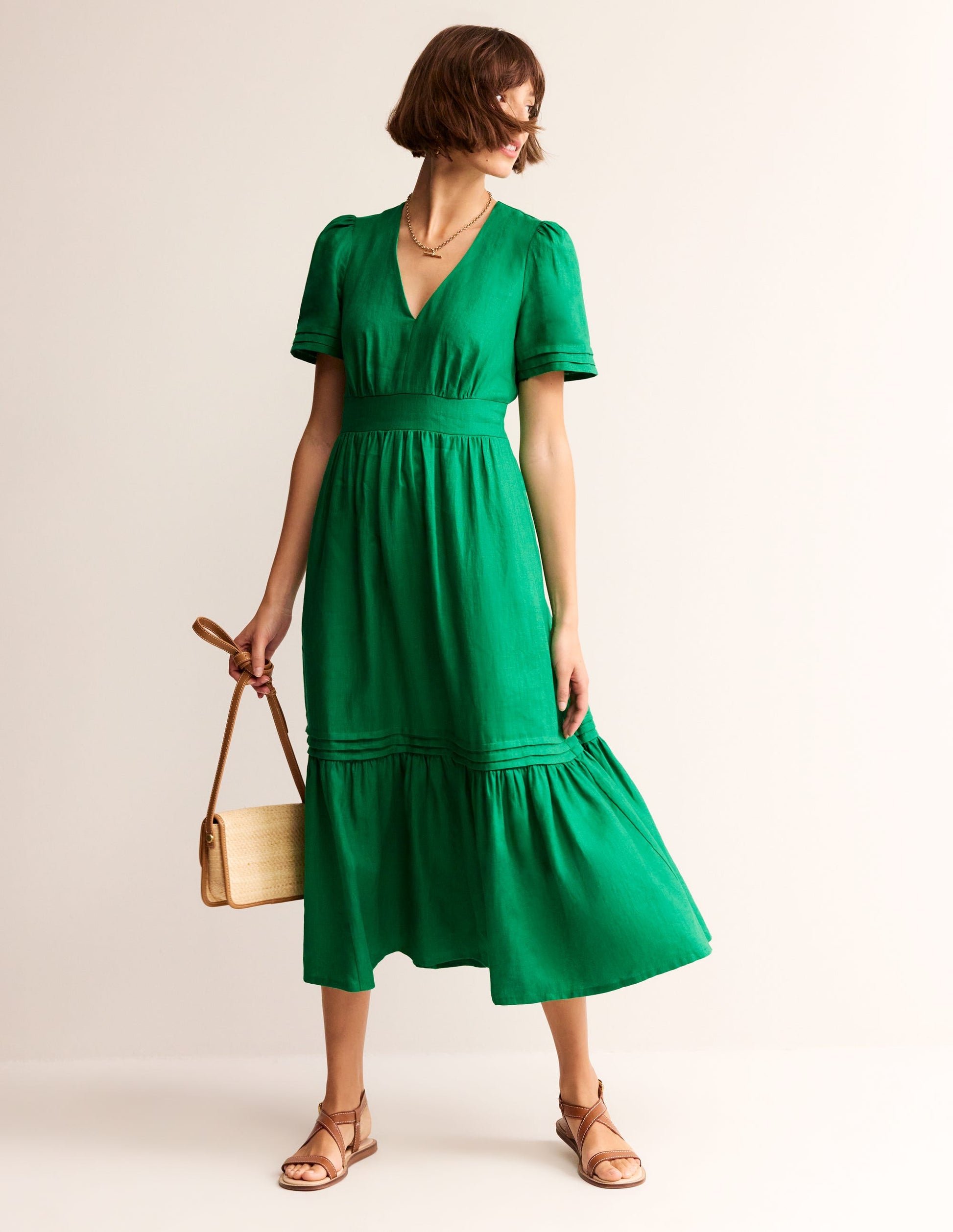 Eve Linen Midi Dress-Green Tambourine-4