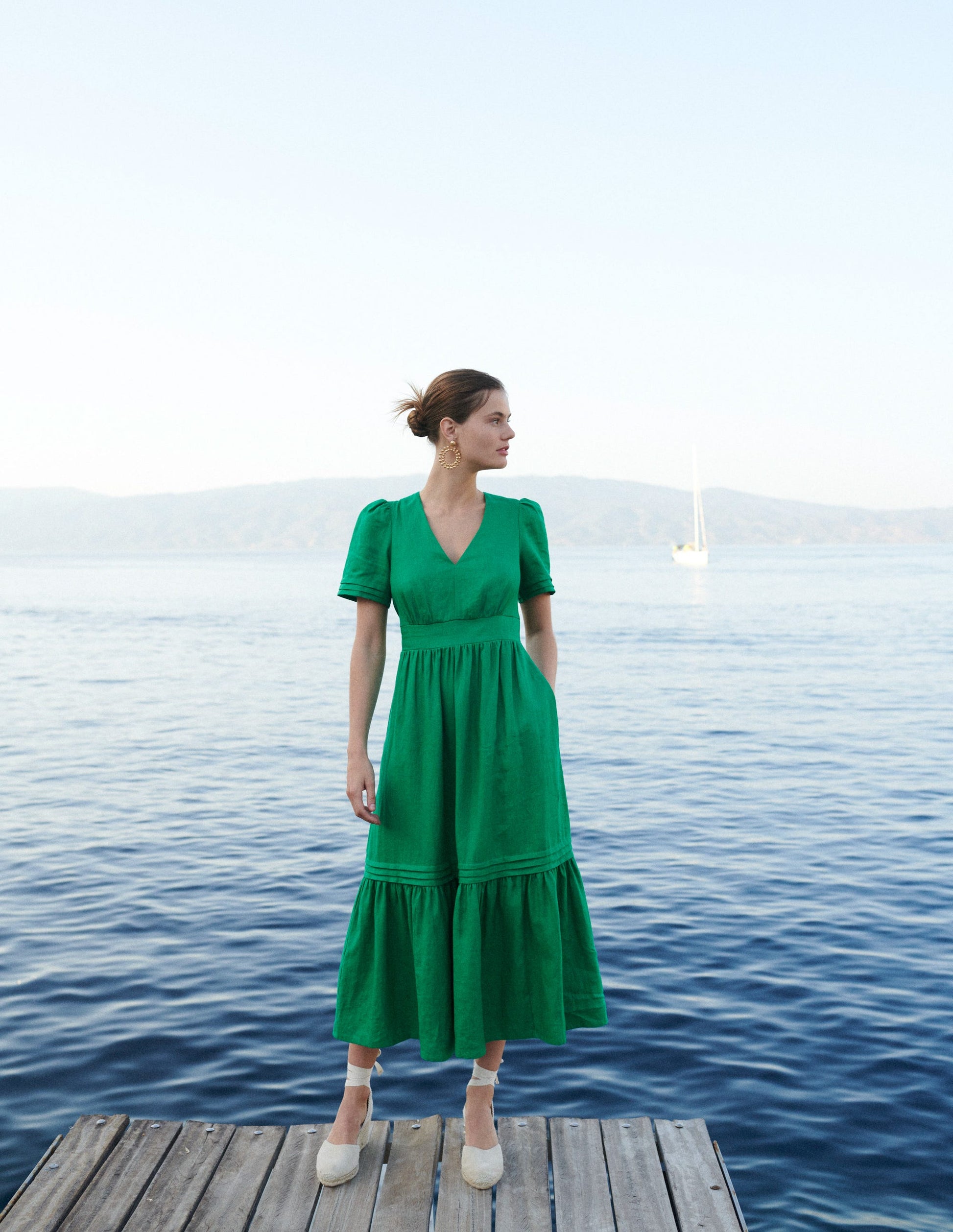 Eve Linen Midi Dress-Green Tambourine-5
