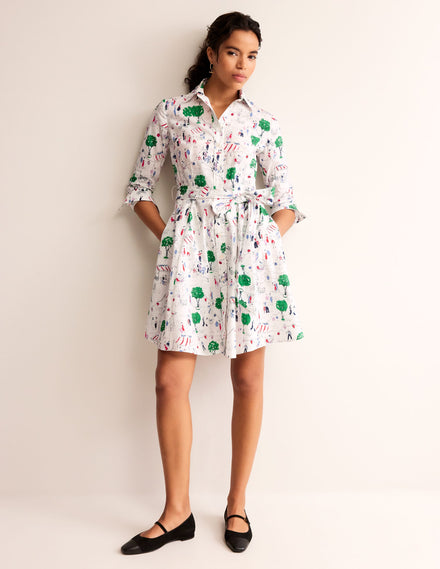 Amy Cotton Short Shirt Dress-Ivory, Paris Scene