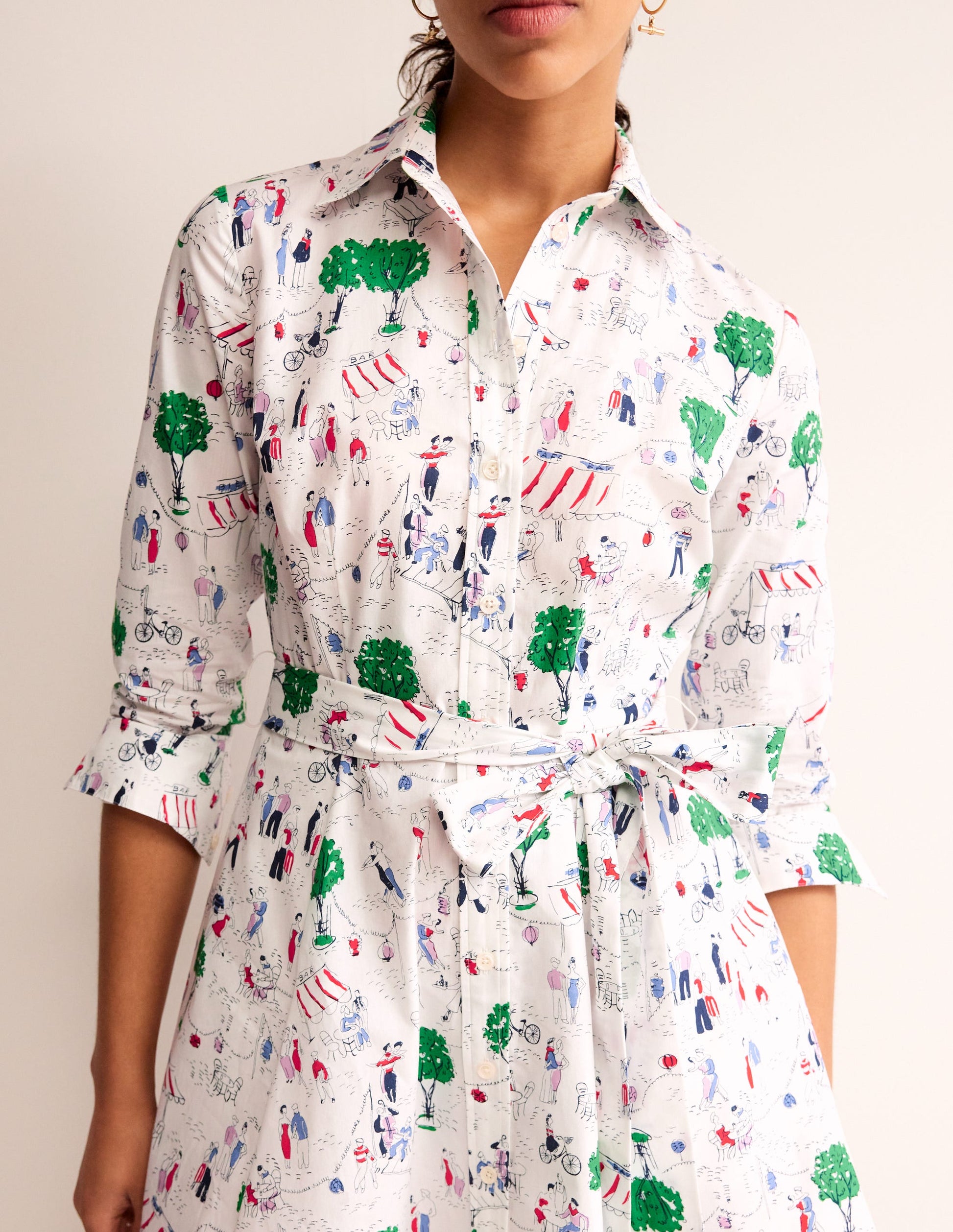 Amy Cotton Short Shirt Dress-Ivory, Paris Scene-2