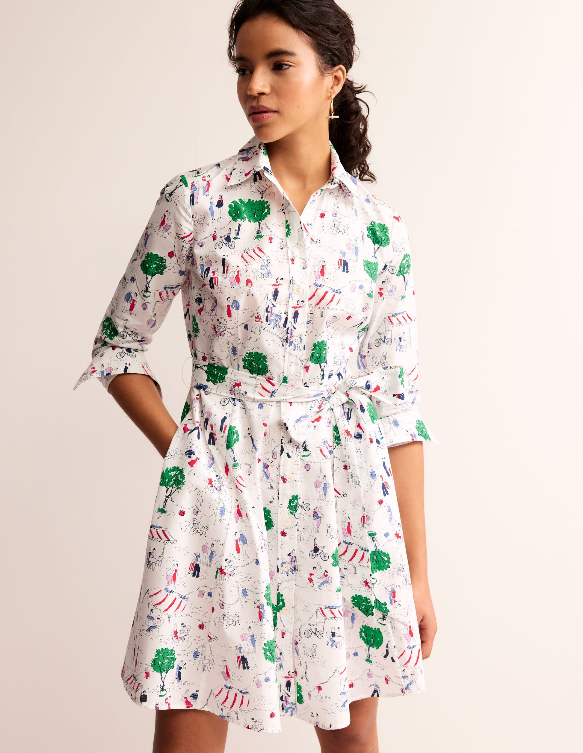 Amy Cotton Short Shirt Dress-Ivory, Paris Scene-4