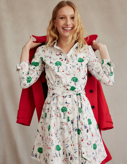 Amy Cotton Short Shirt Dress-Ivory, Paris Scene-5