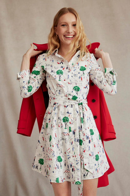 Amy Cotton Short Shirt Dress-Ivory, Paris Scene-8