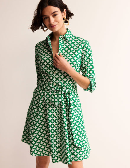 Amy Cotton Short Shirt Dress-Green, Diamond Terrace