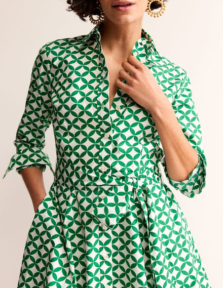 Amy Cotton Short Shirt Dress-Green, Diamond Terrace