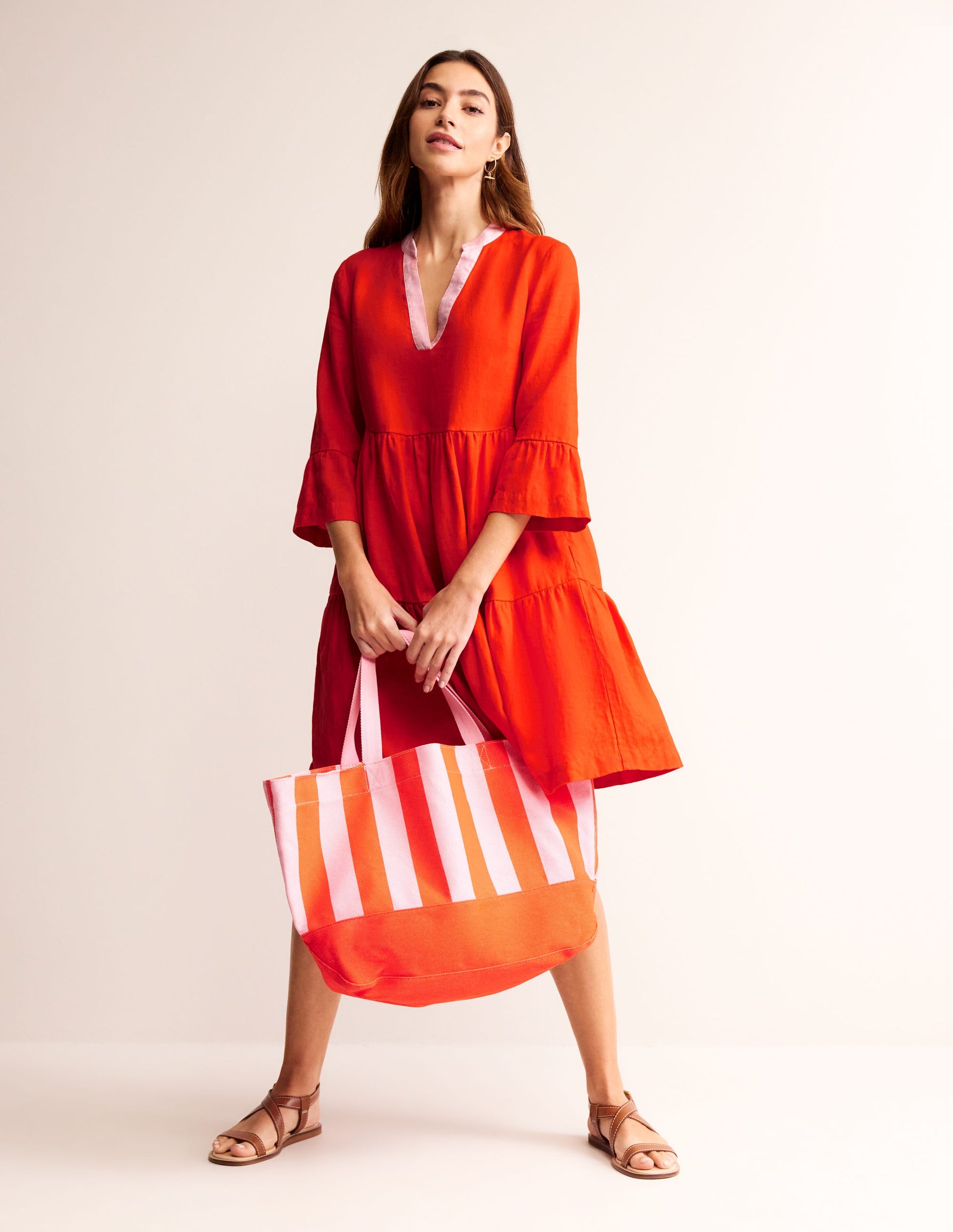 Sophia Linen Short Dress-Fiesta Orange-5