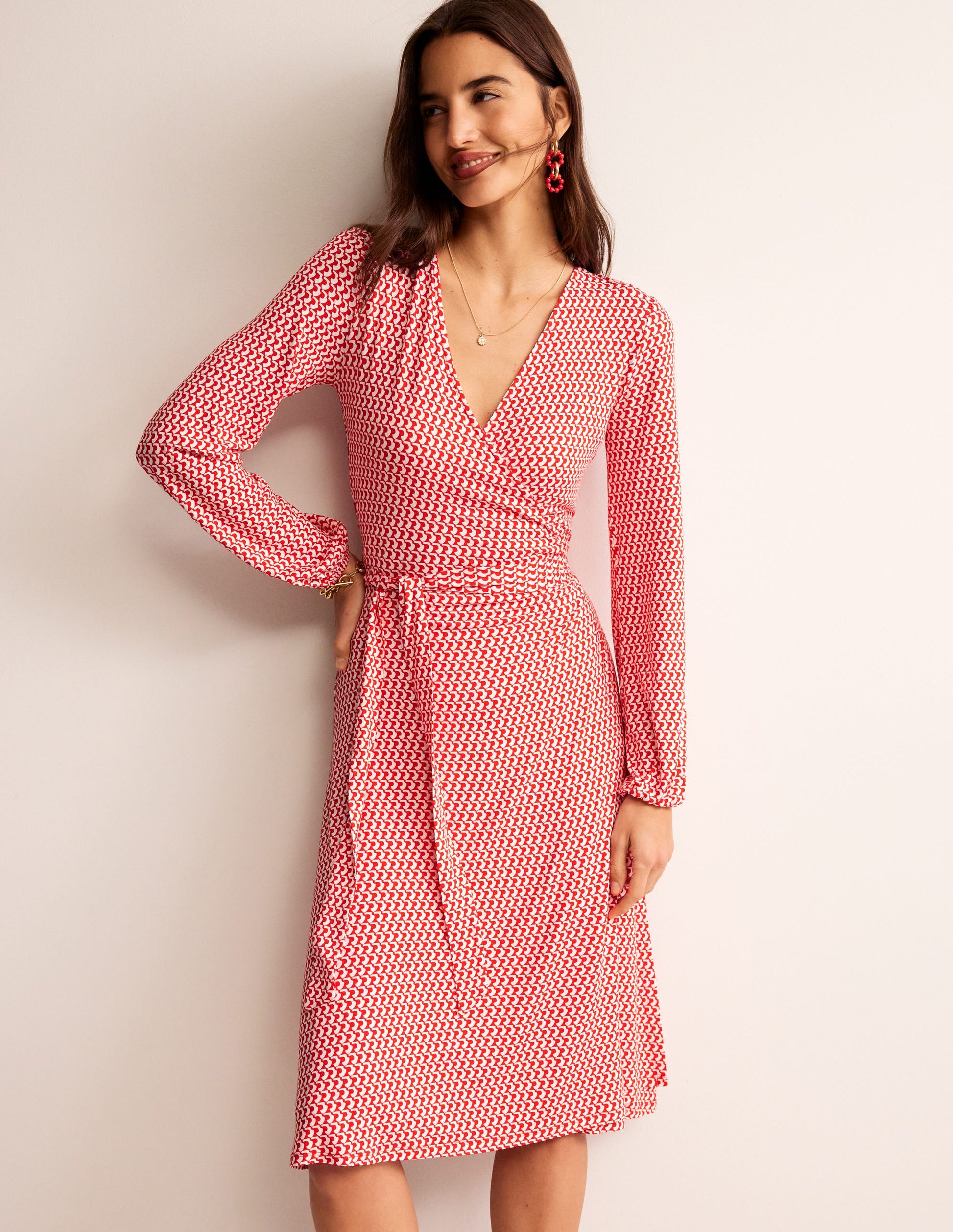 Joanna Jersey Midi Wrap Dress-Flame Scarlet, Arc Geo-4