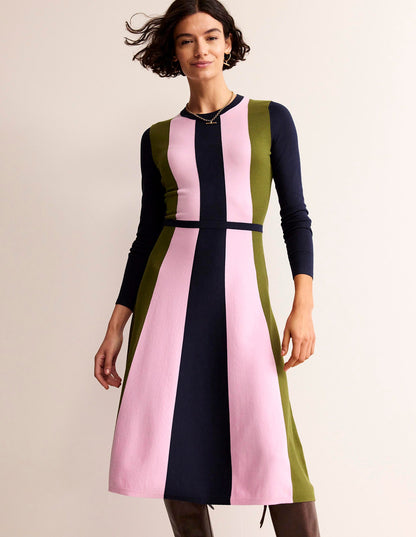 Colour Block Knitted Dress-Navy, Moss, Mauve Mist-2