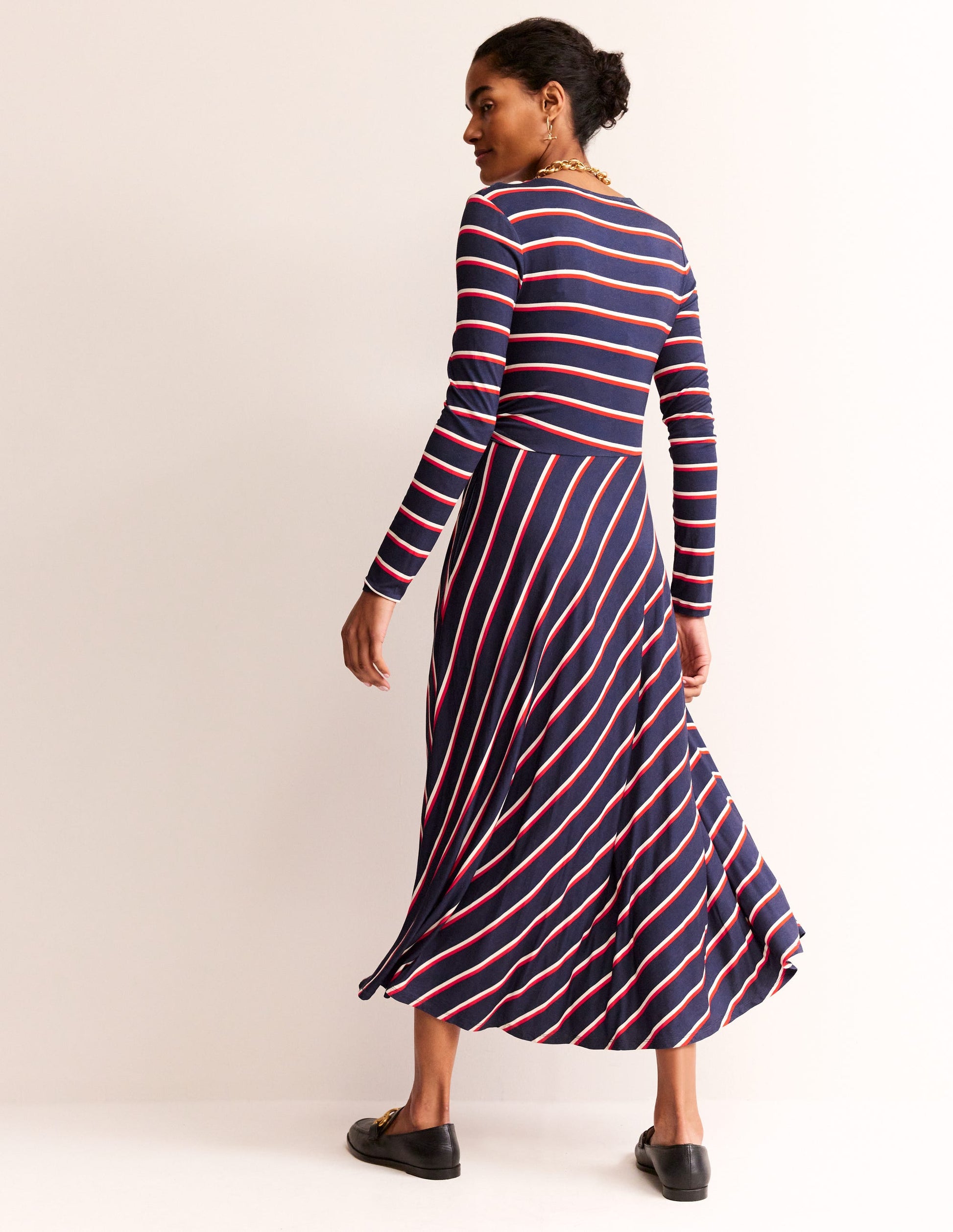 Hotch Stripe Jersey Midi Dress-Navy, Red, White Stripe-3