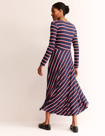Hotch Stripe Jersey Midi Dress-Navy, Red, White Stripe-3