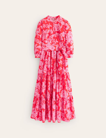 Alba Tiered Cotton Maxi Dress-Flame Scarlet, Cascade Paisley-7